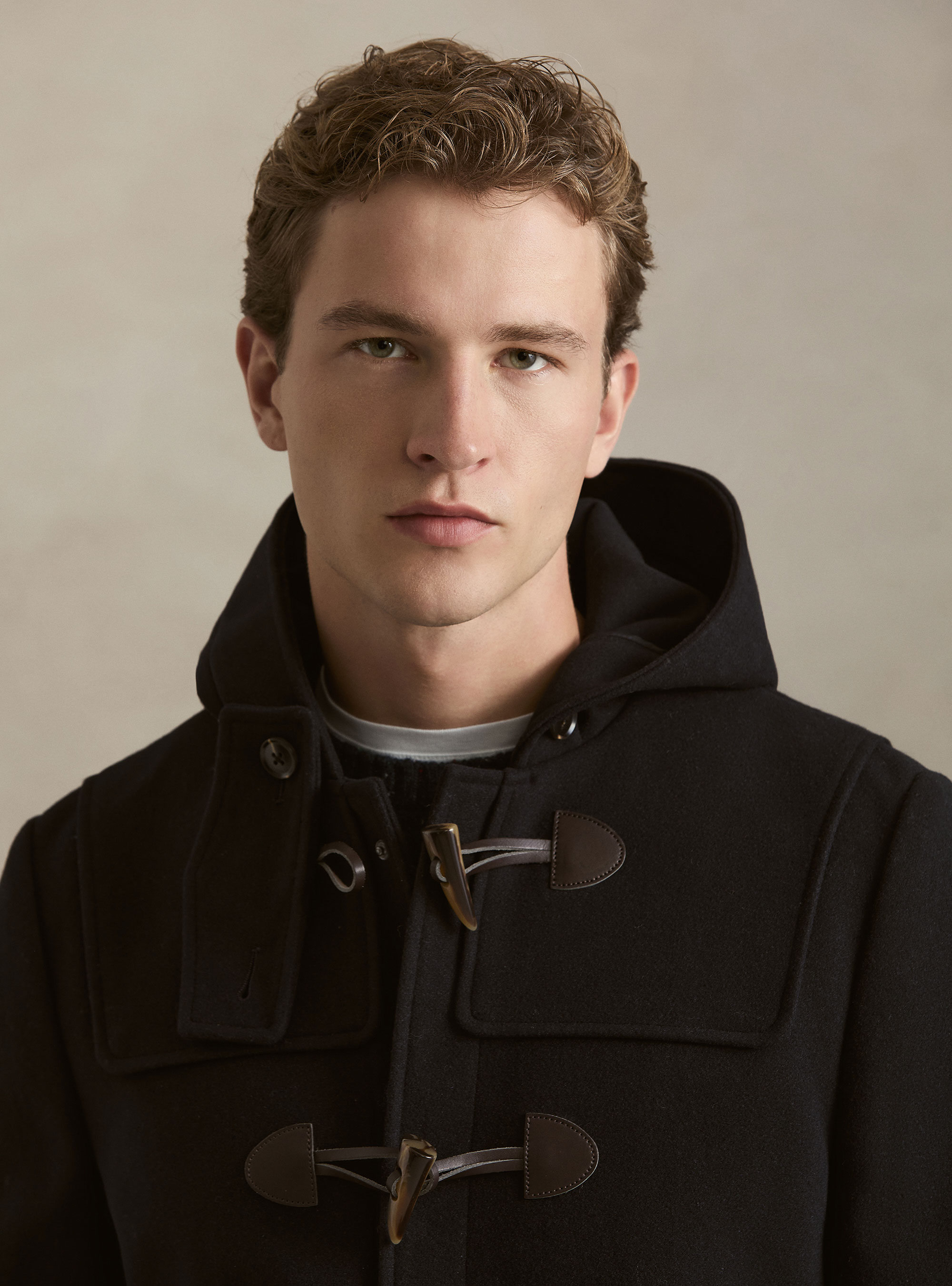 Montgomery con cappuccio in misto lana, BLU NAVY