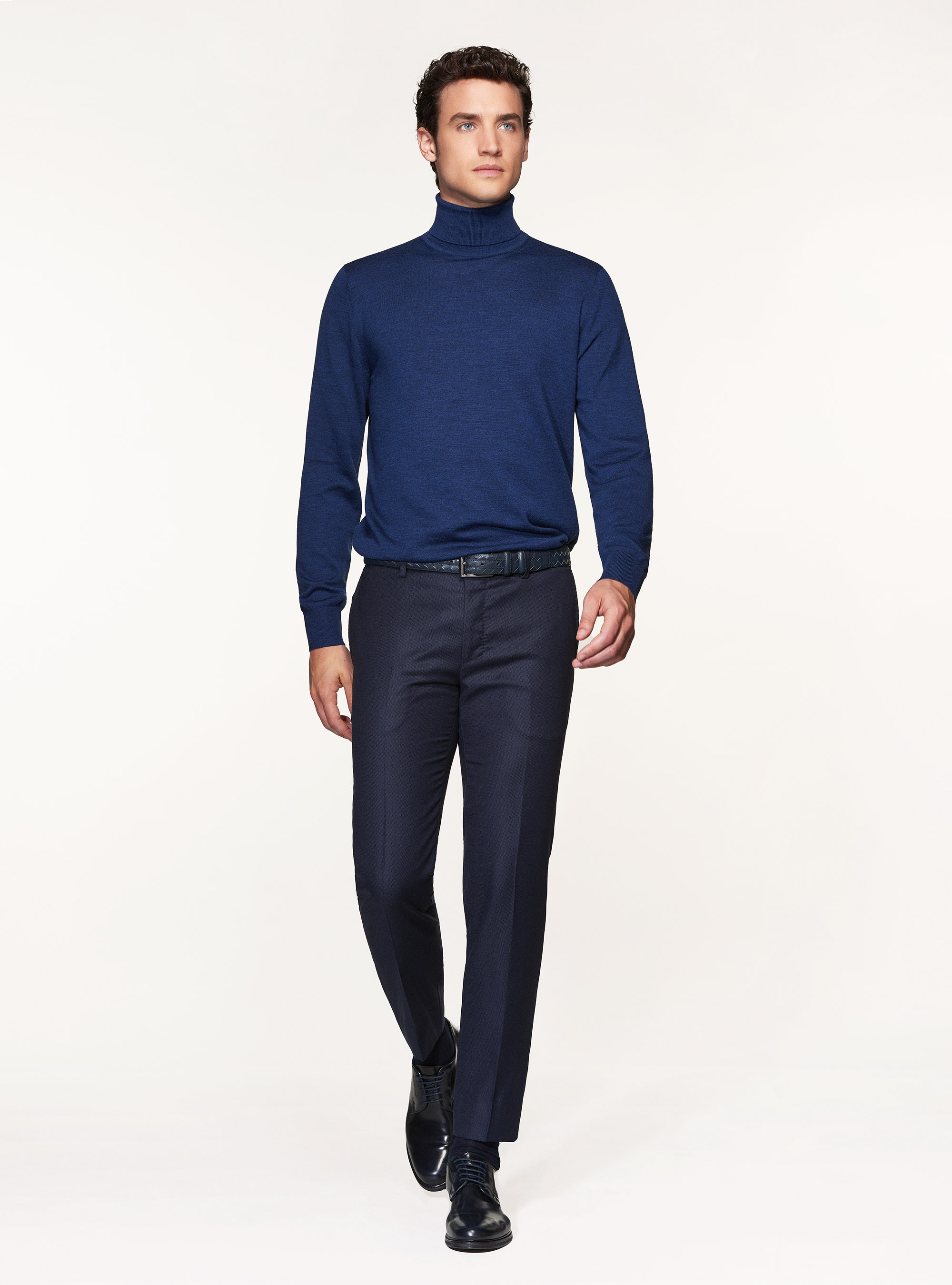 Pantaloni per abito in lana occhio di pernice superfine 110's Vitale Barberis Canonico, BLU NAVY