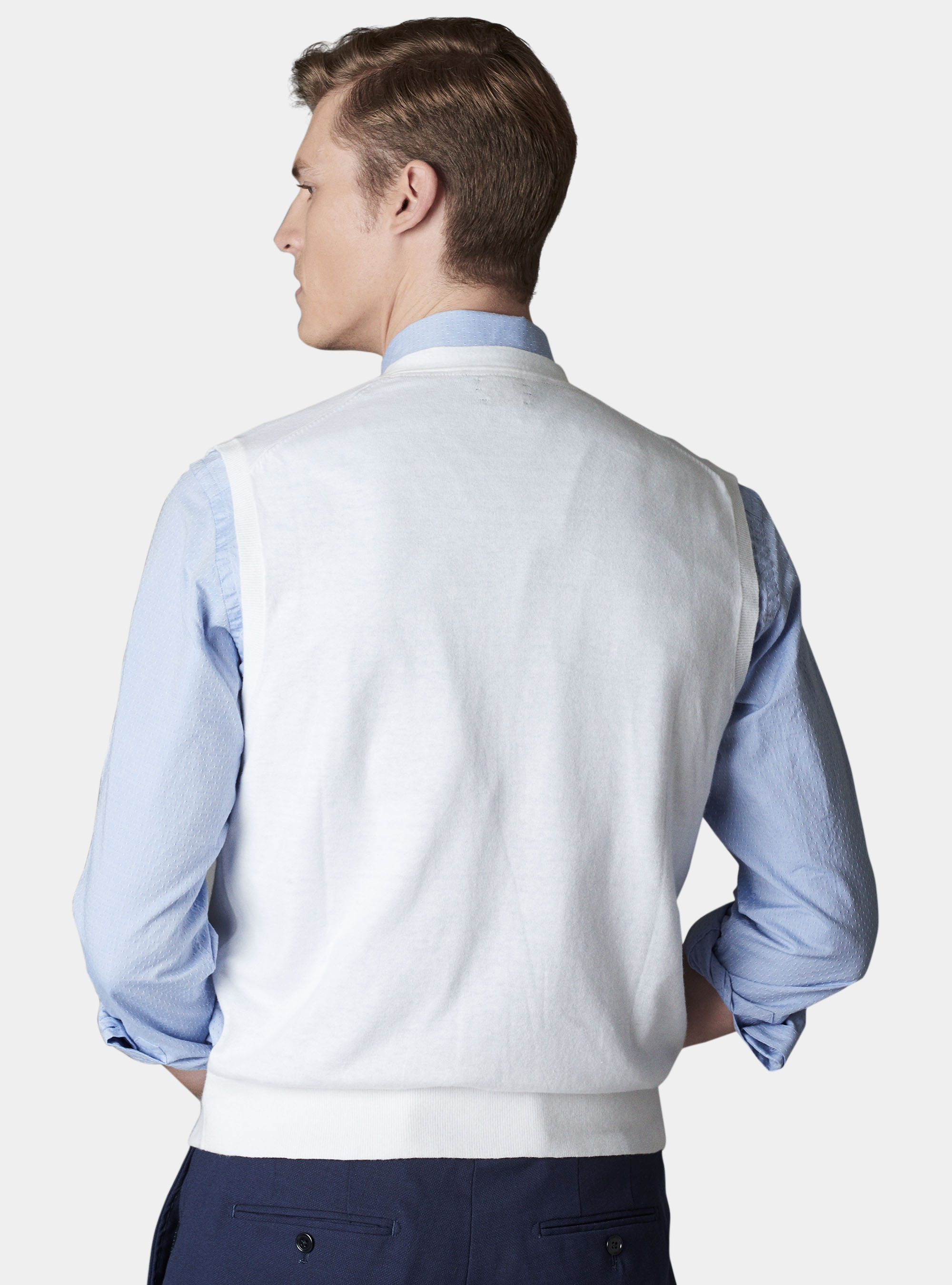 Gilet in maglia in cotone e lino, BIANCO