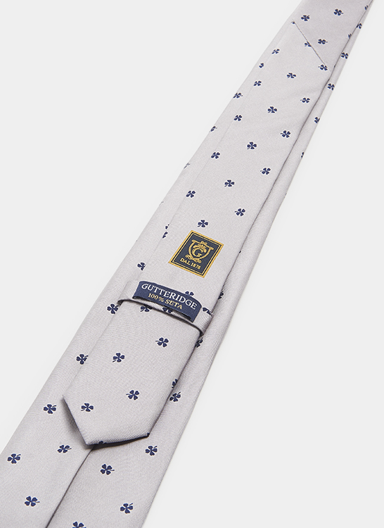 Cloverleaf print silk tie, LIGHT GREY MELANGE