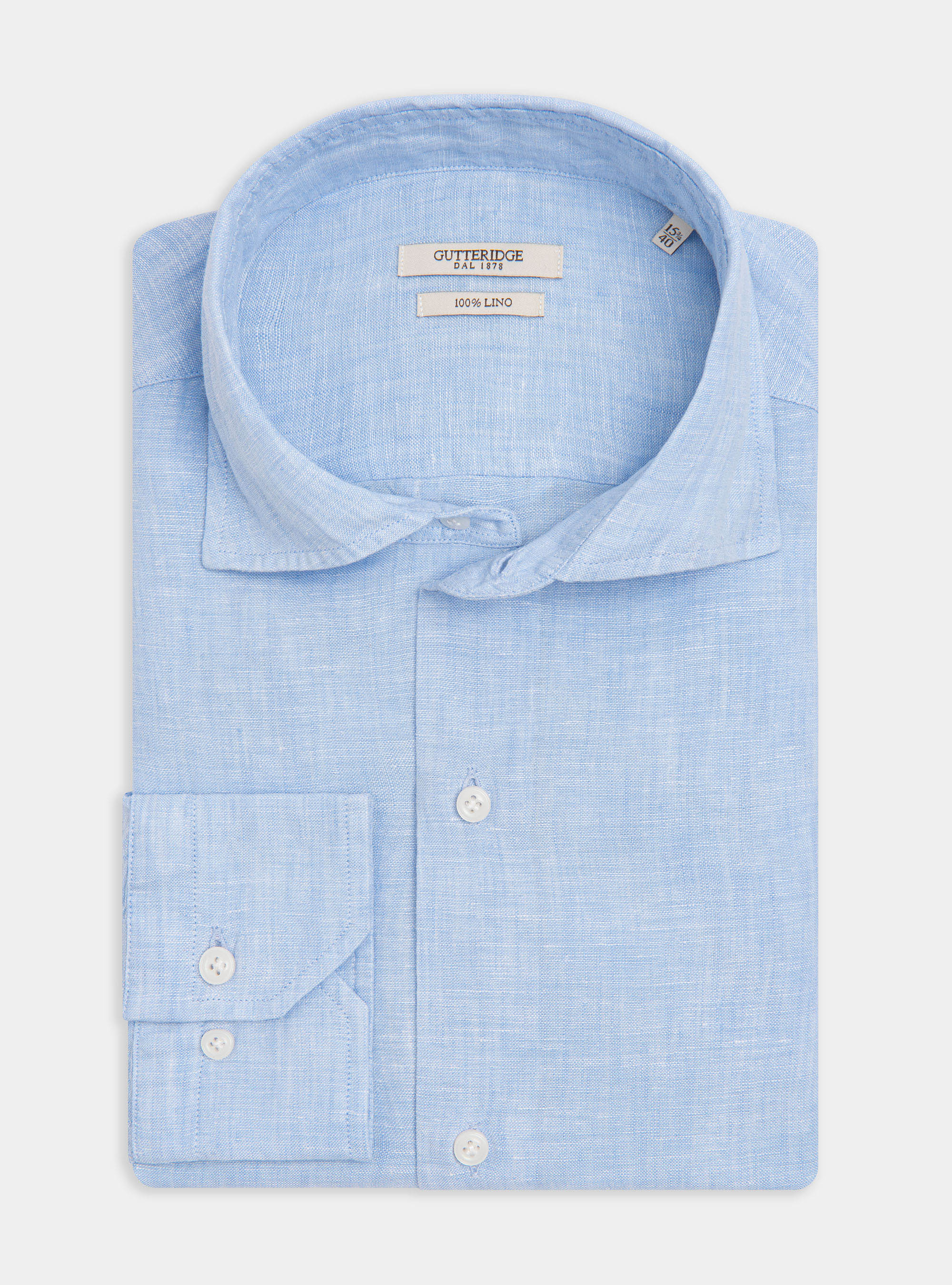 Camicia collo semi francese in puro lino, AZZURRO