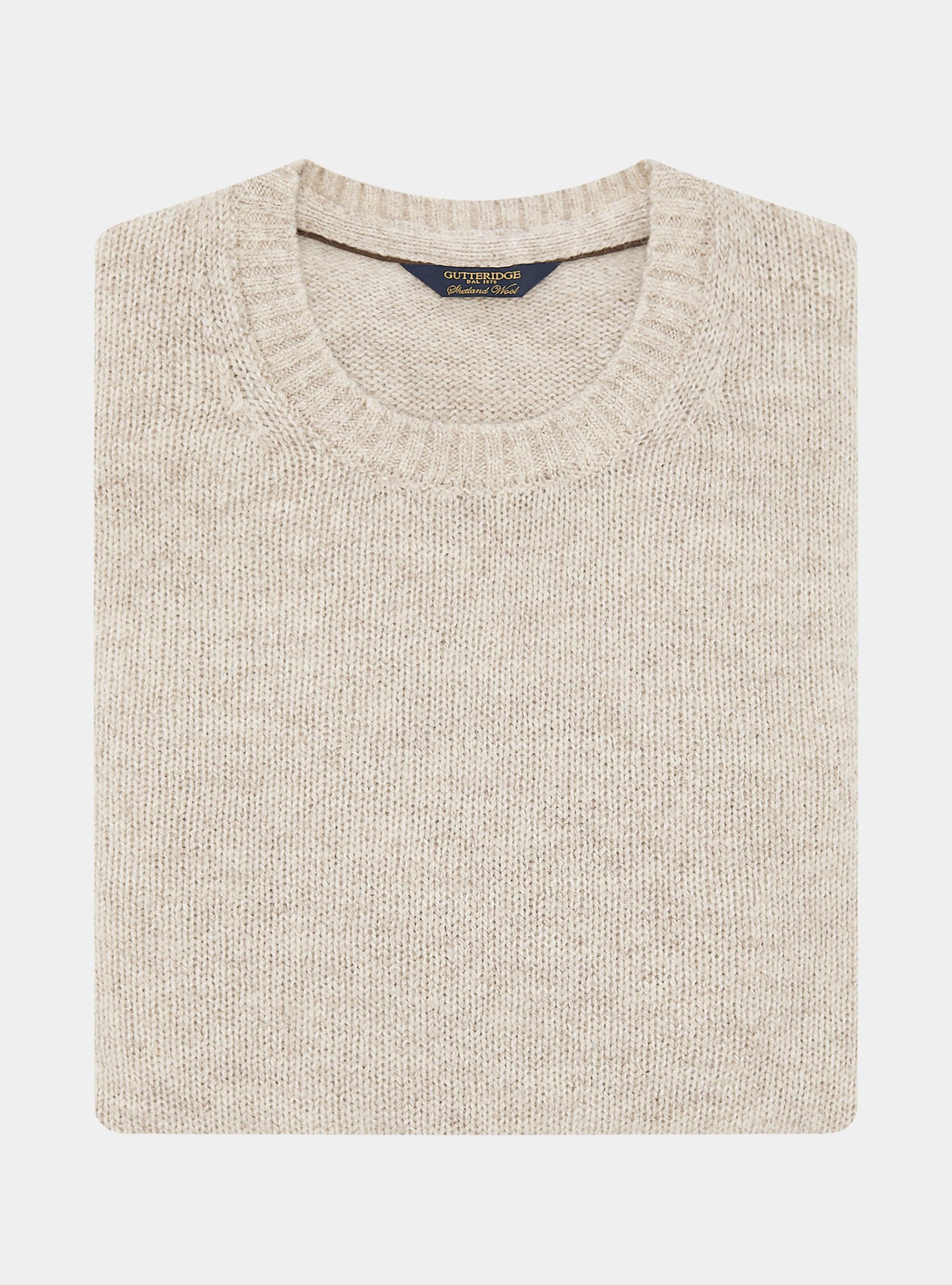 Pure Shetland wool crewneck sweater, ECRU