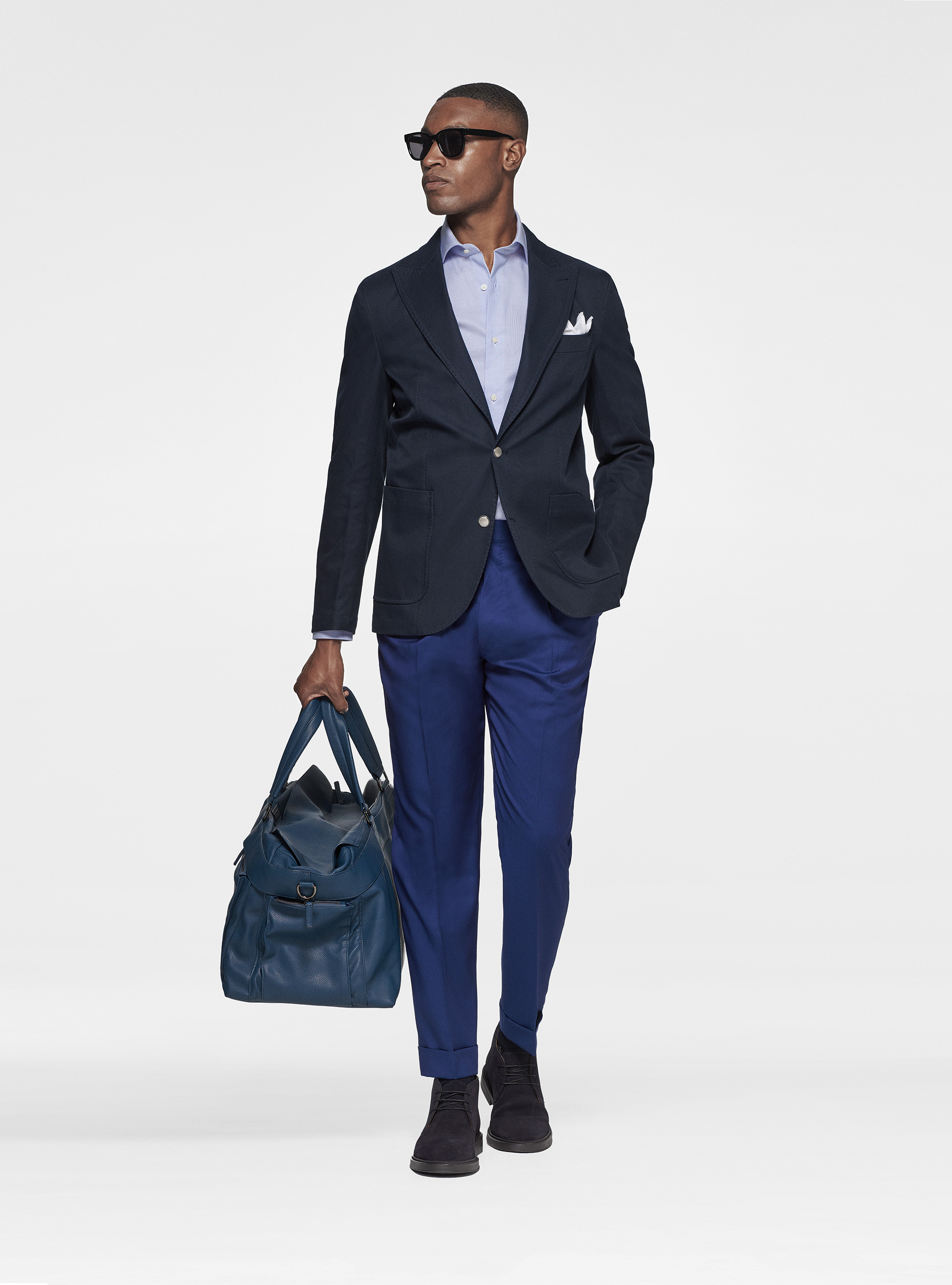 Giacca in cotone diagonale, BLU NAVY