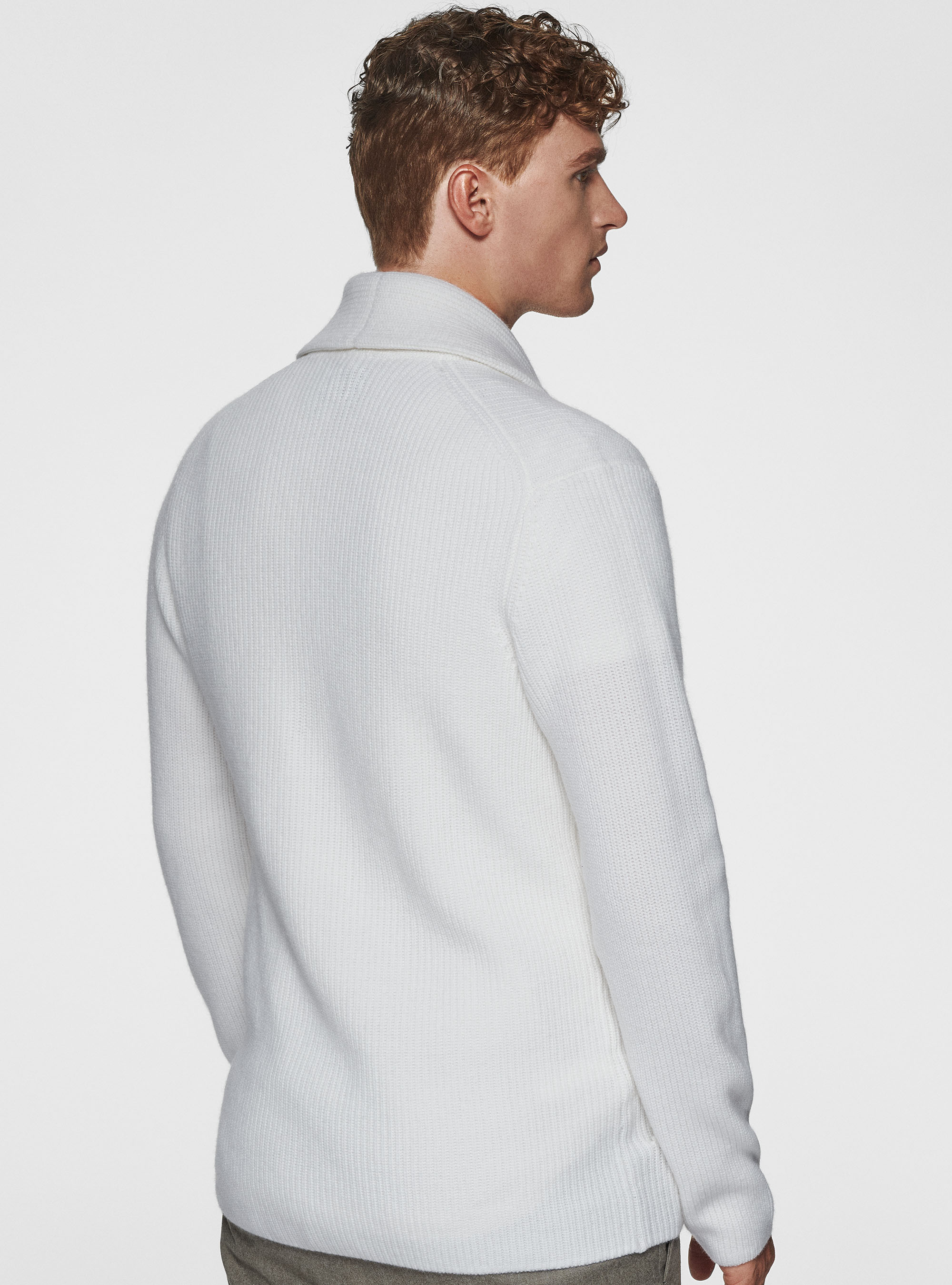 Veste en tricot côtelé de laine mérinos, BLANC