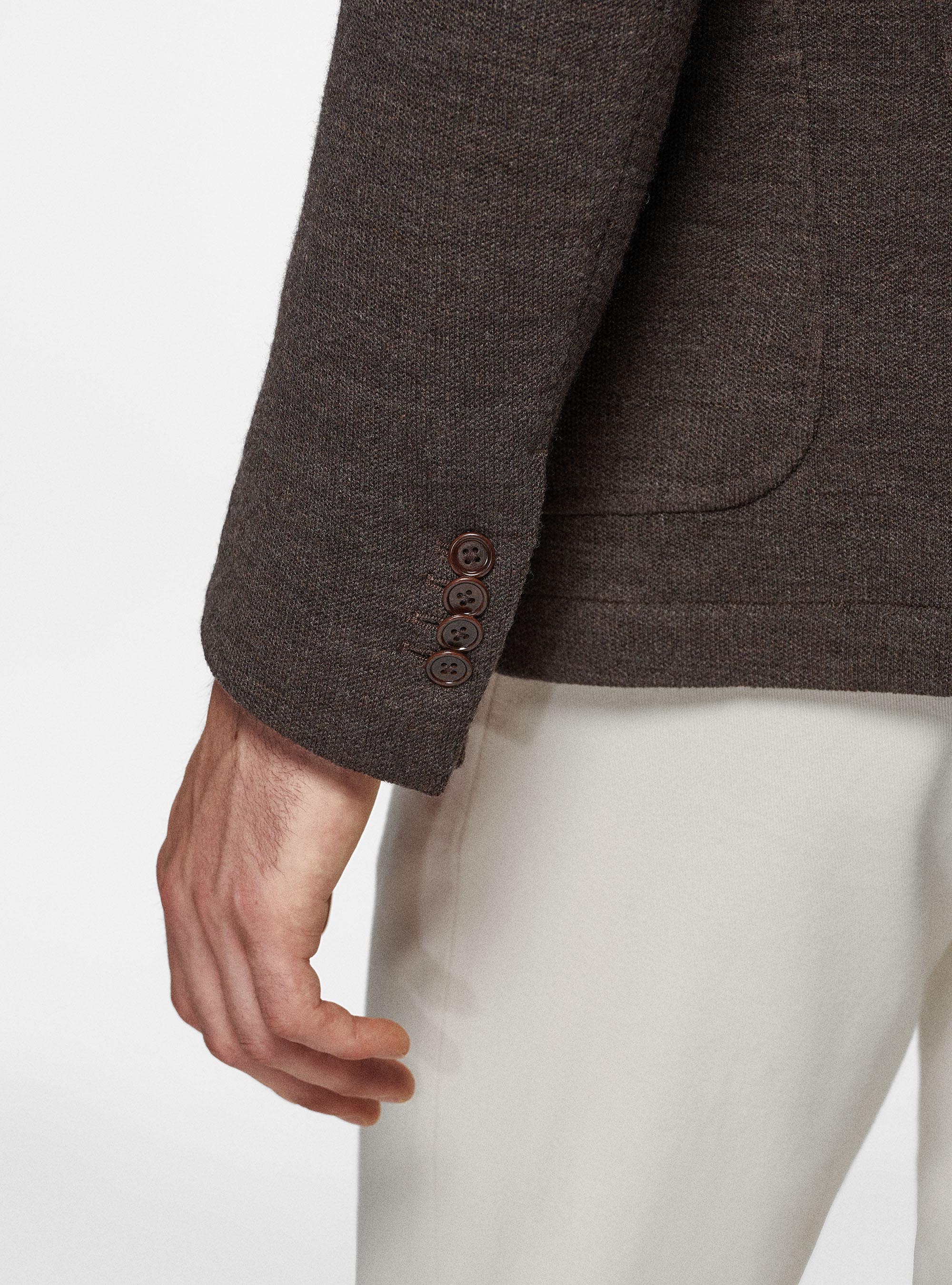 Giacca sfoderata in jersey di lana e cotone, MARRONE