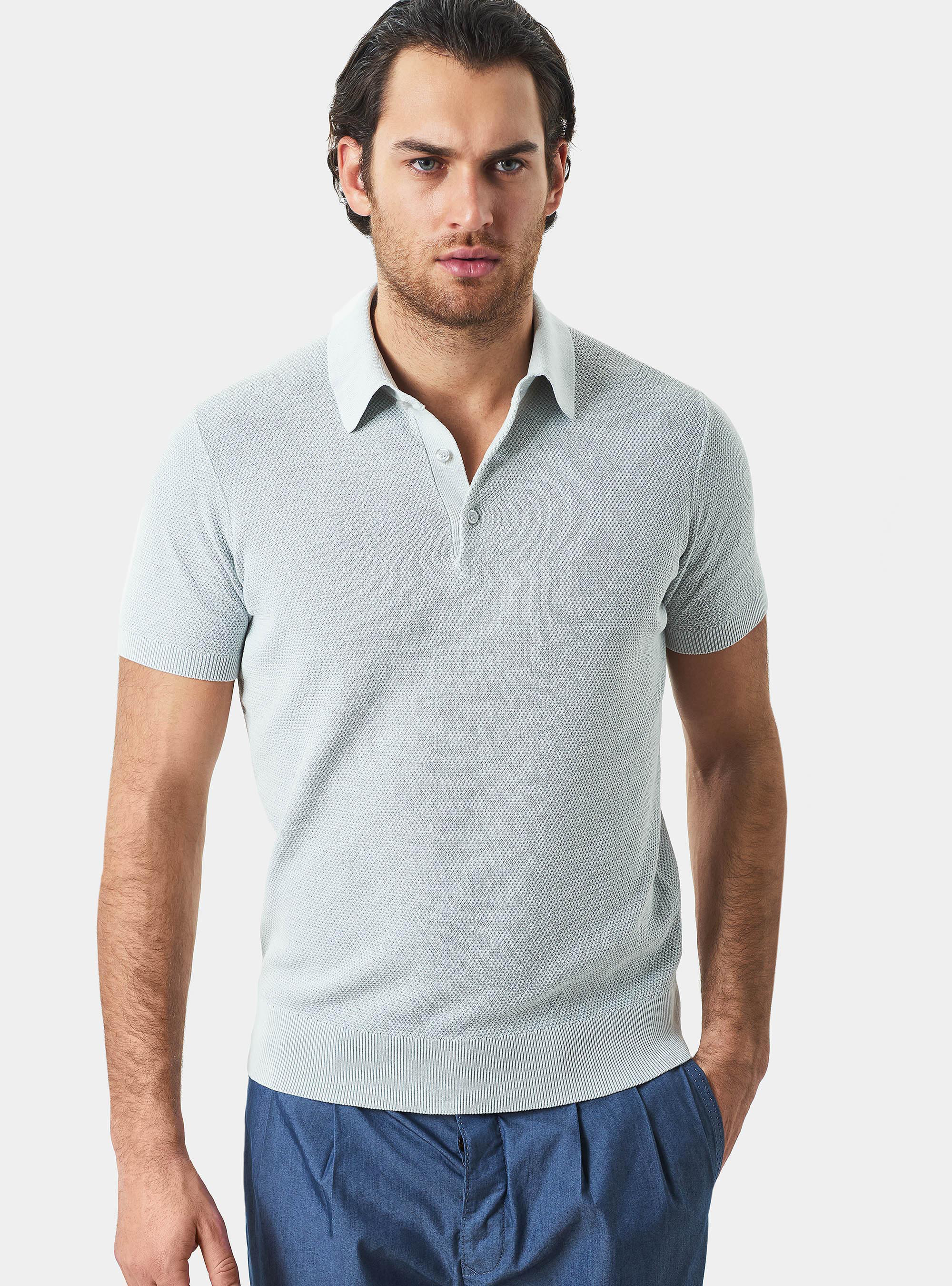Maglia a polo a maniche corte in cotone, PERLA 0178C