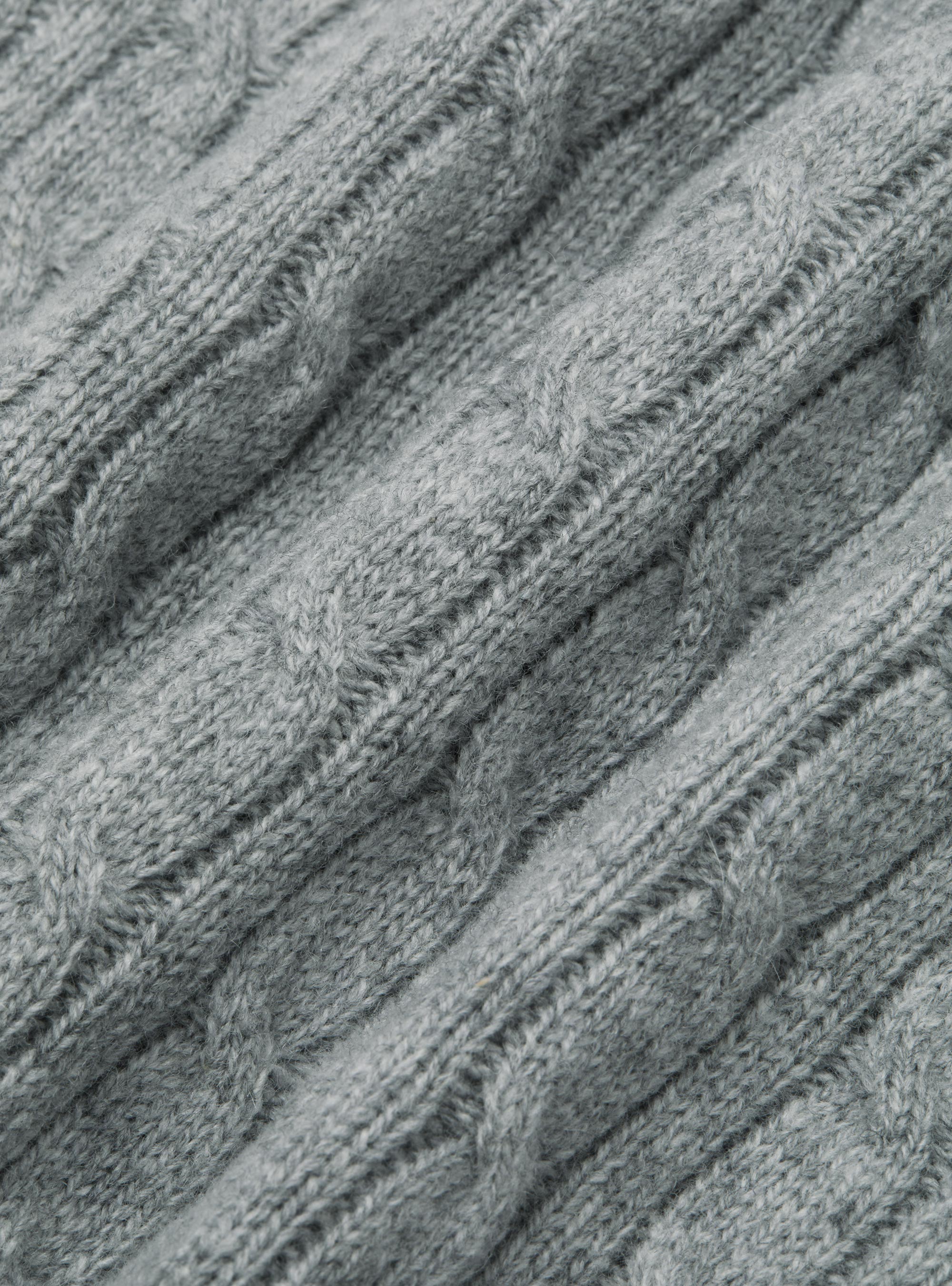 Maglia girocollo in lana cashmere a treccia, GRIGIO MELANGE 0151C