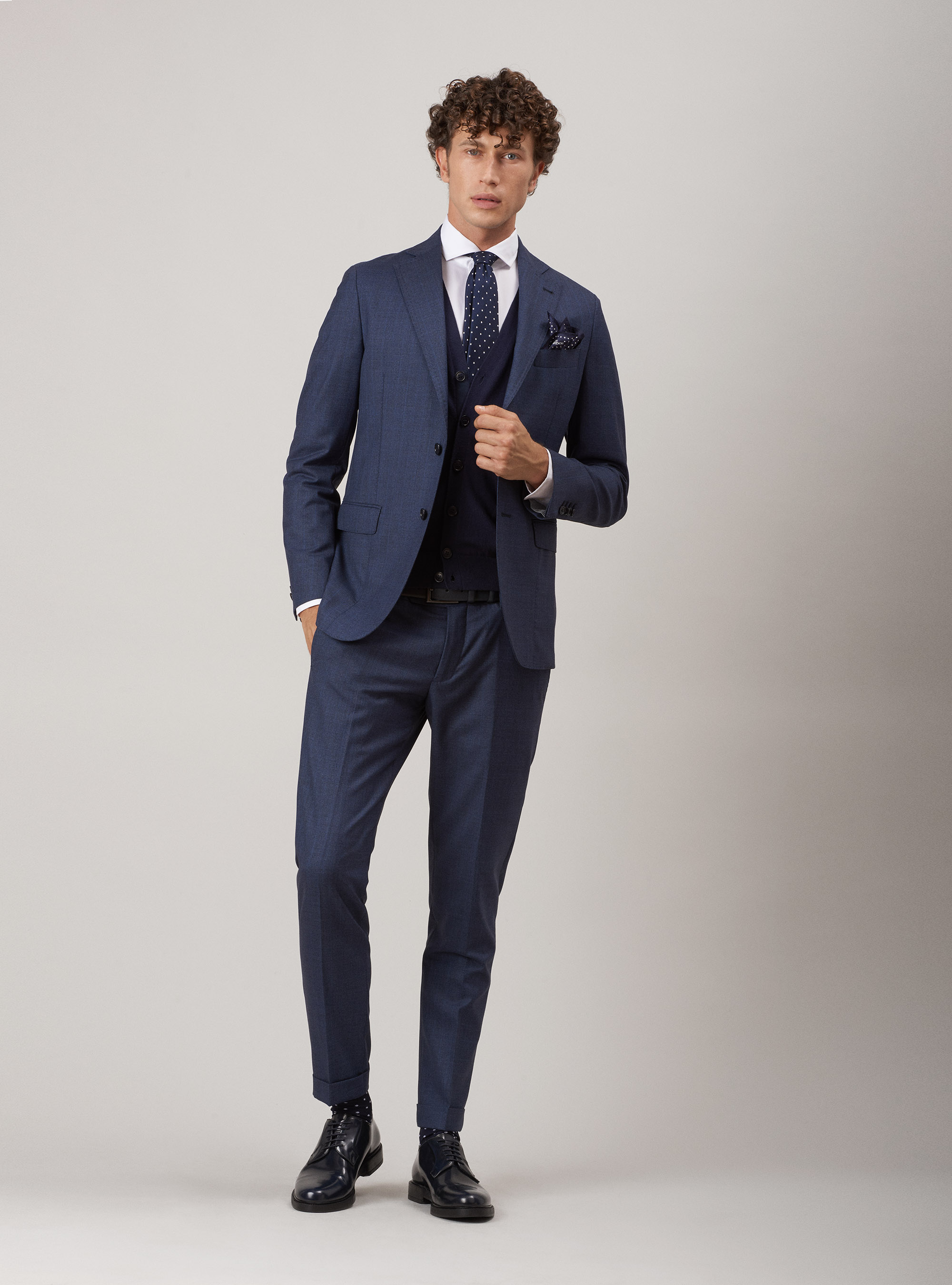 Giacca per abito in lana gessata, BLU NAVY