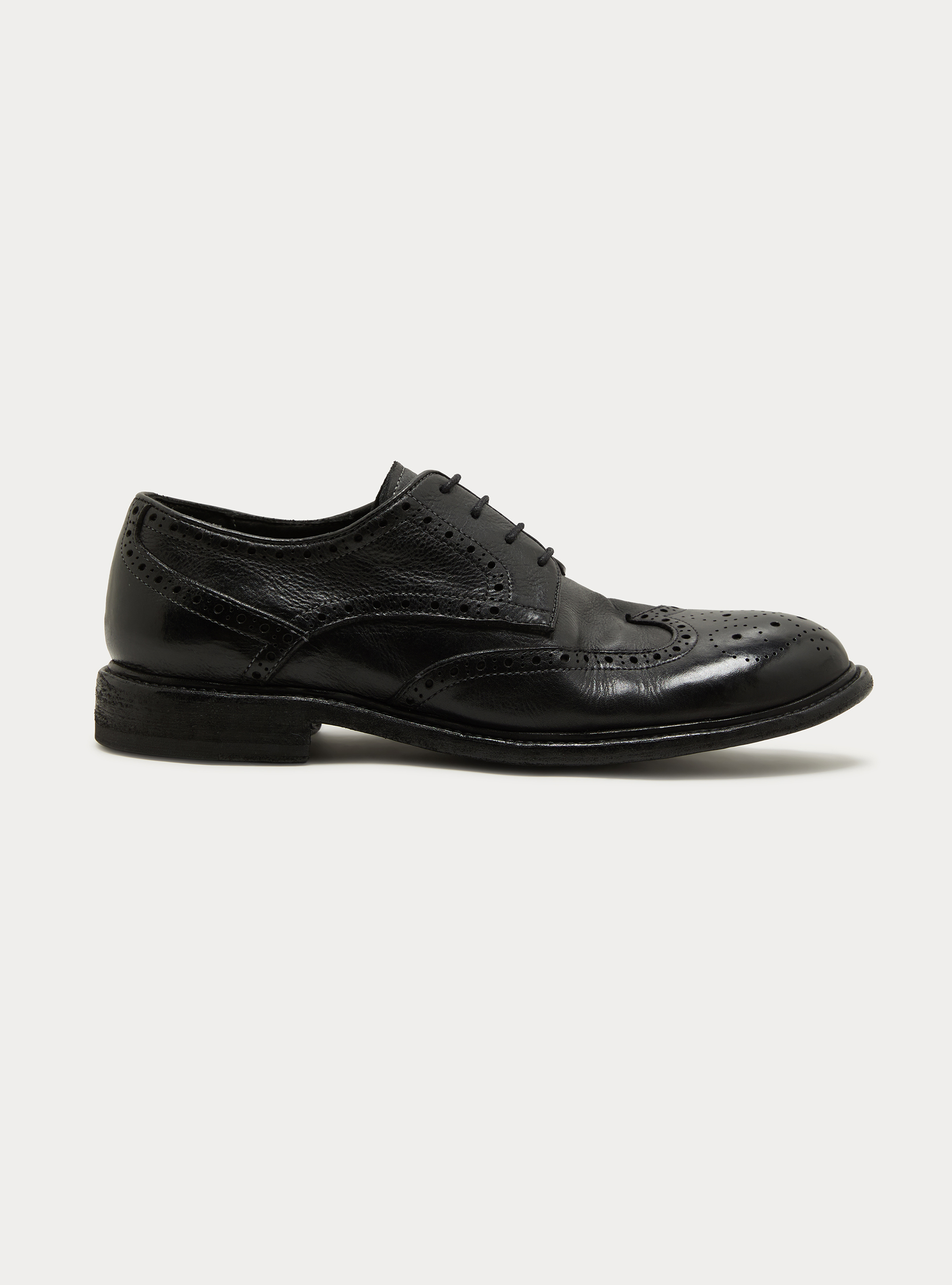 Derby stringata in pelle lavorata, NERO