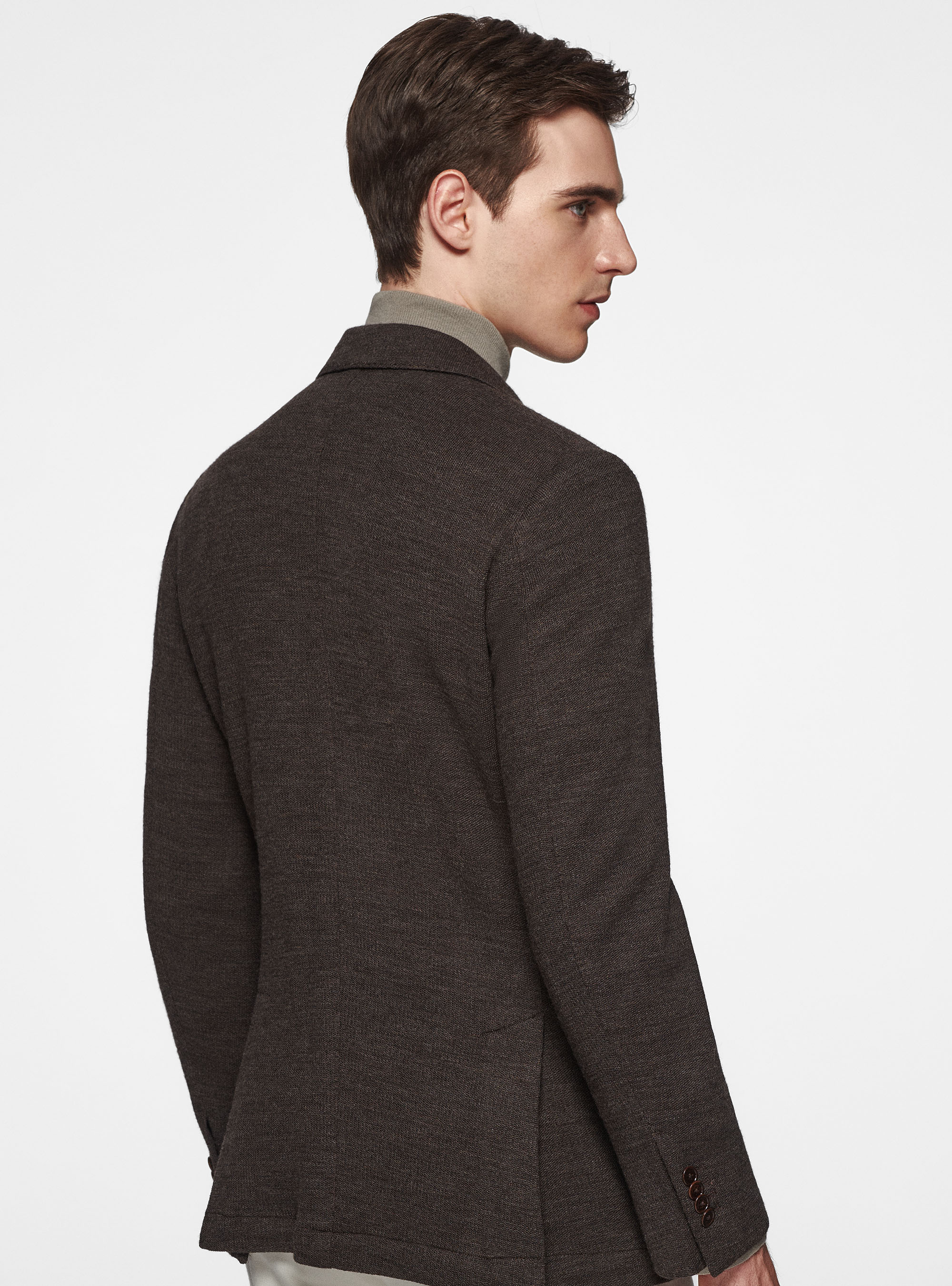 Giacca sfoderata in jersey di lana e cotone, MARRONE