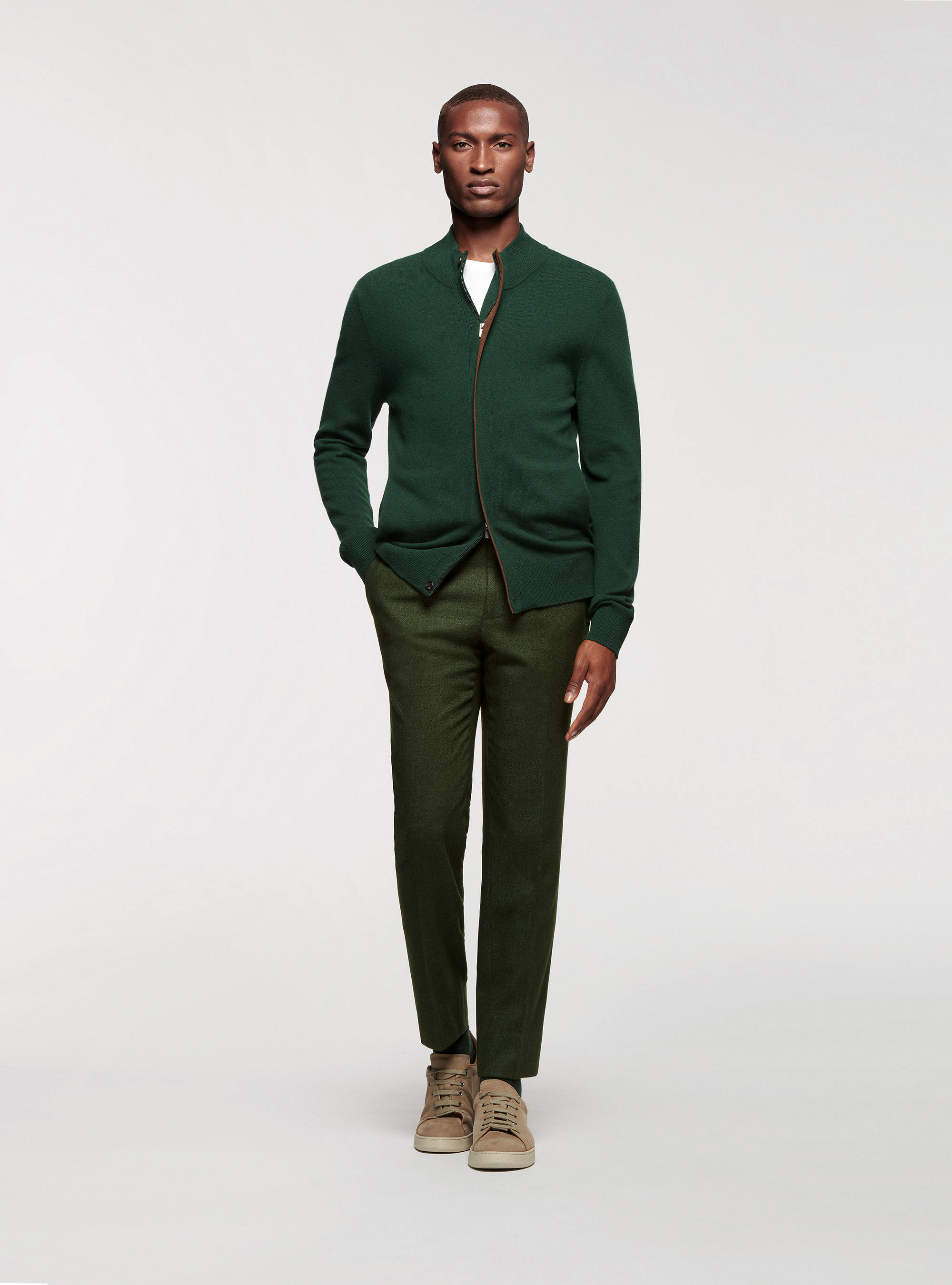 Cardigan in maglia in lana lambswool e cashmere, VERDE