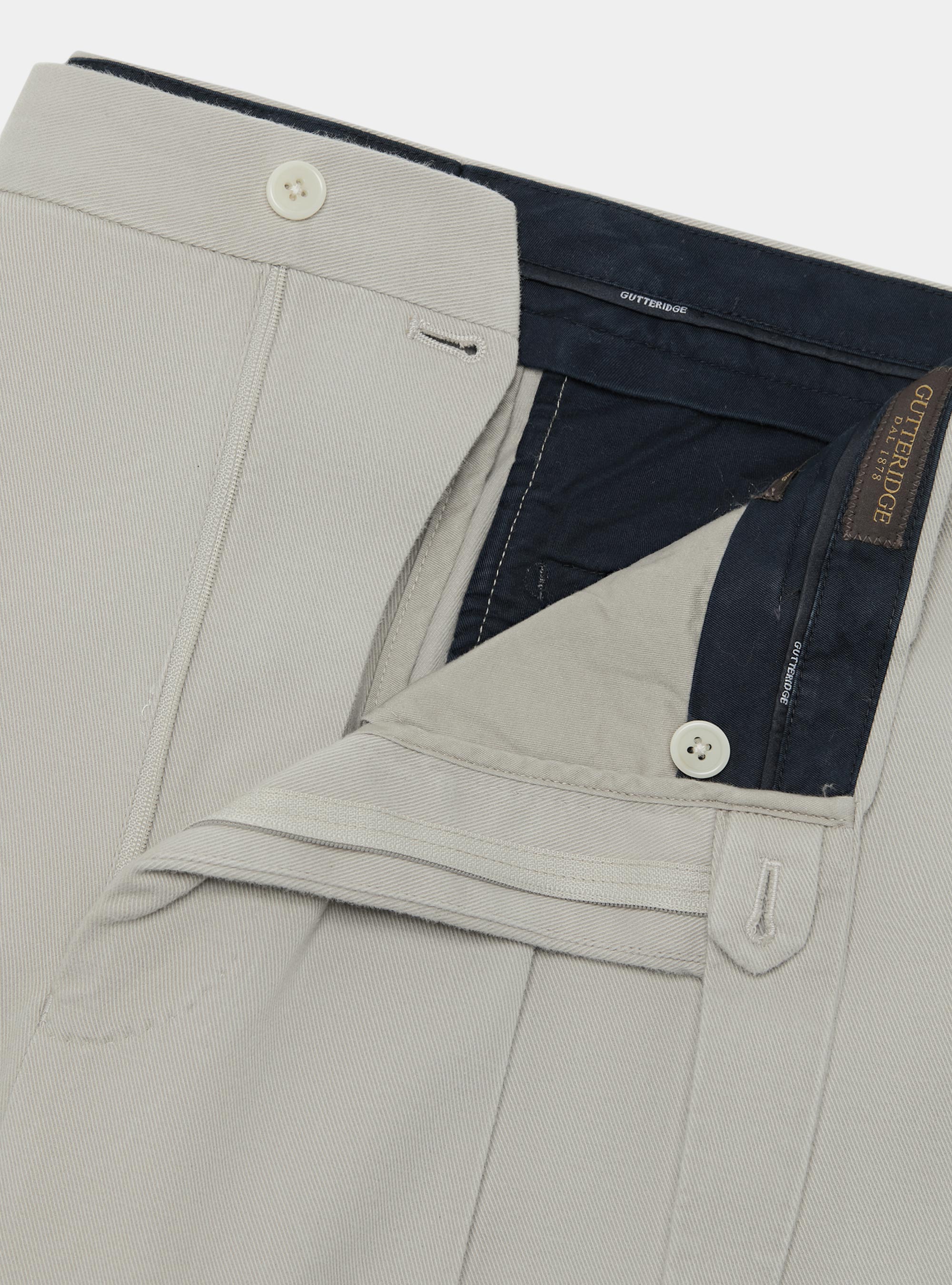 Pantaloni con pince in twill di cotone e cashmere, ECRU