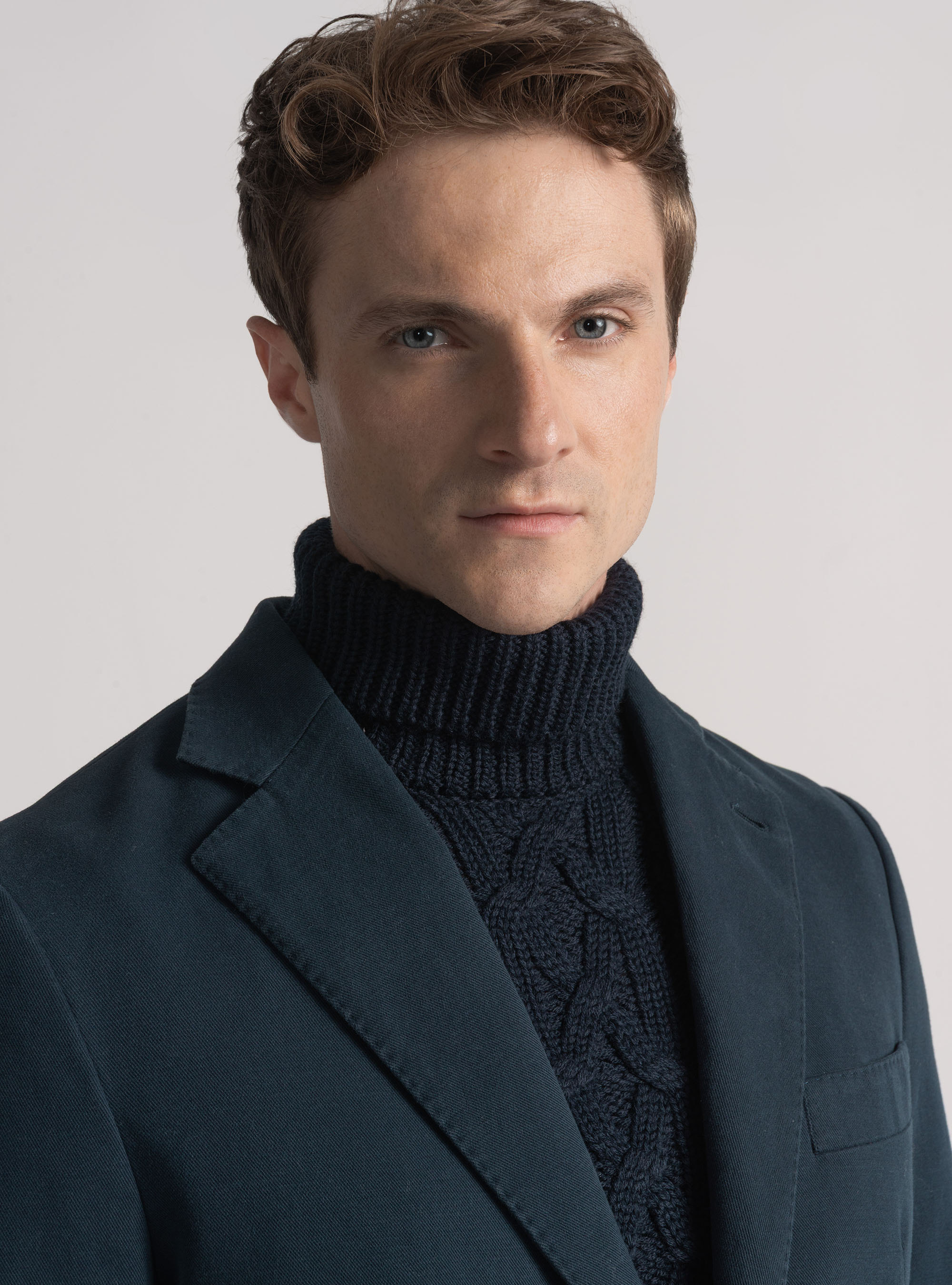 Americana de algodón y cachemira, AZUL MARINO