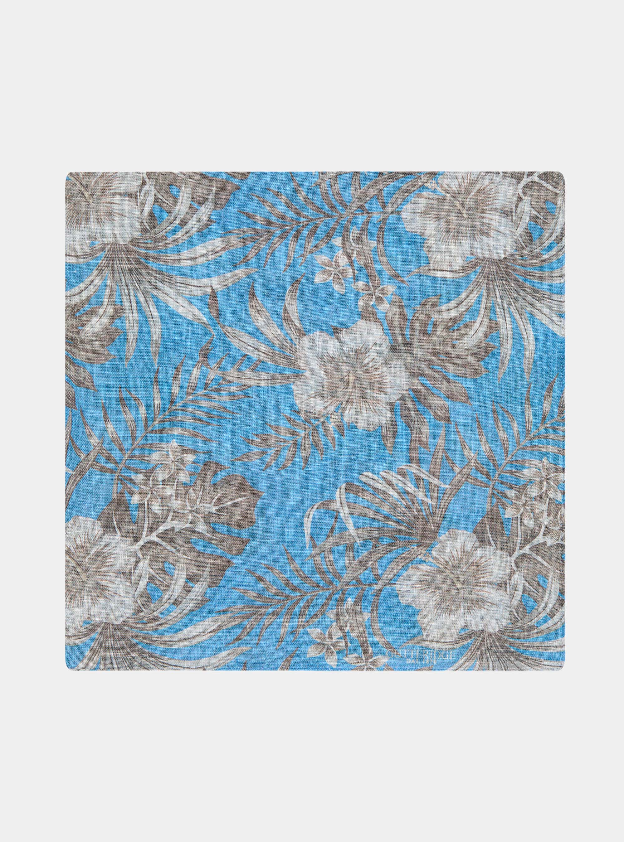 Foulard stampato con fantasia fiori  in lino, LIGHT BLUE