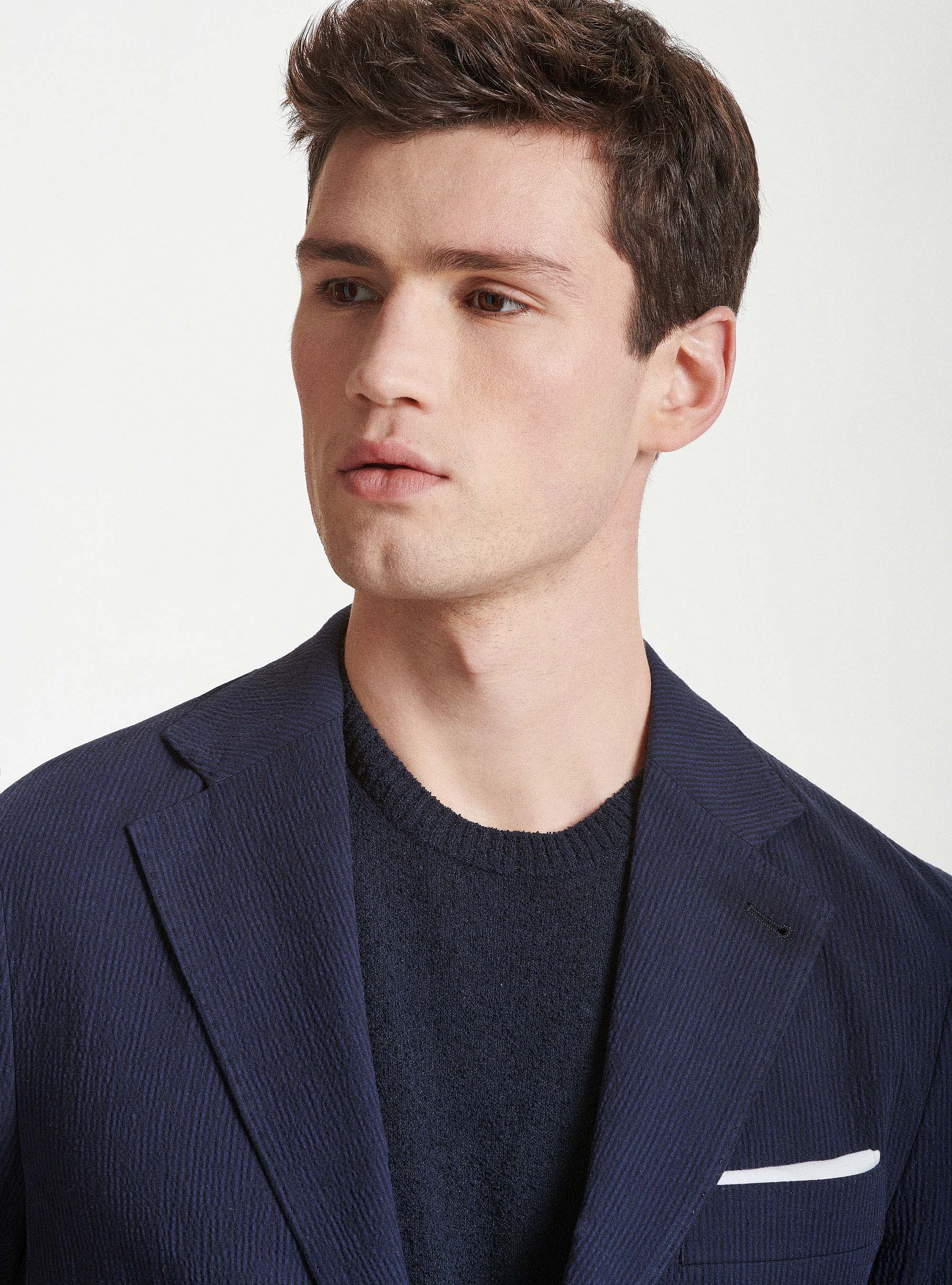 Giacca blue navy in seersucker rigato, BLU NAVY