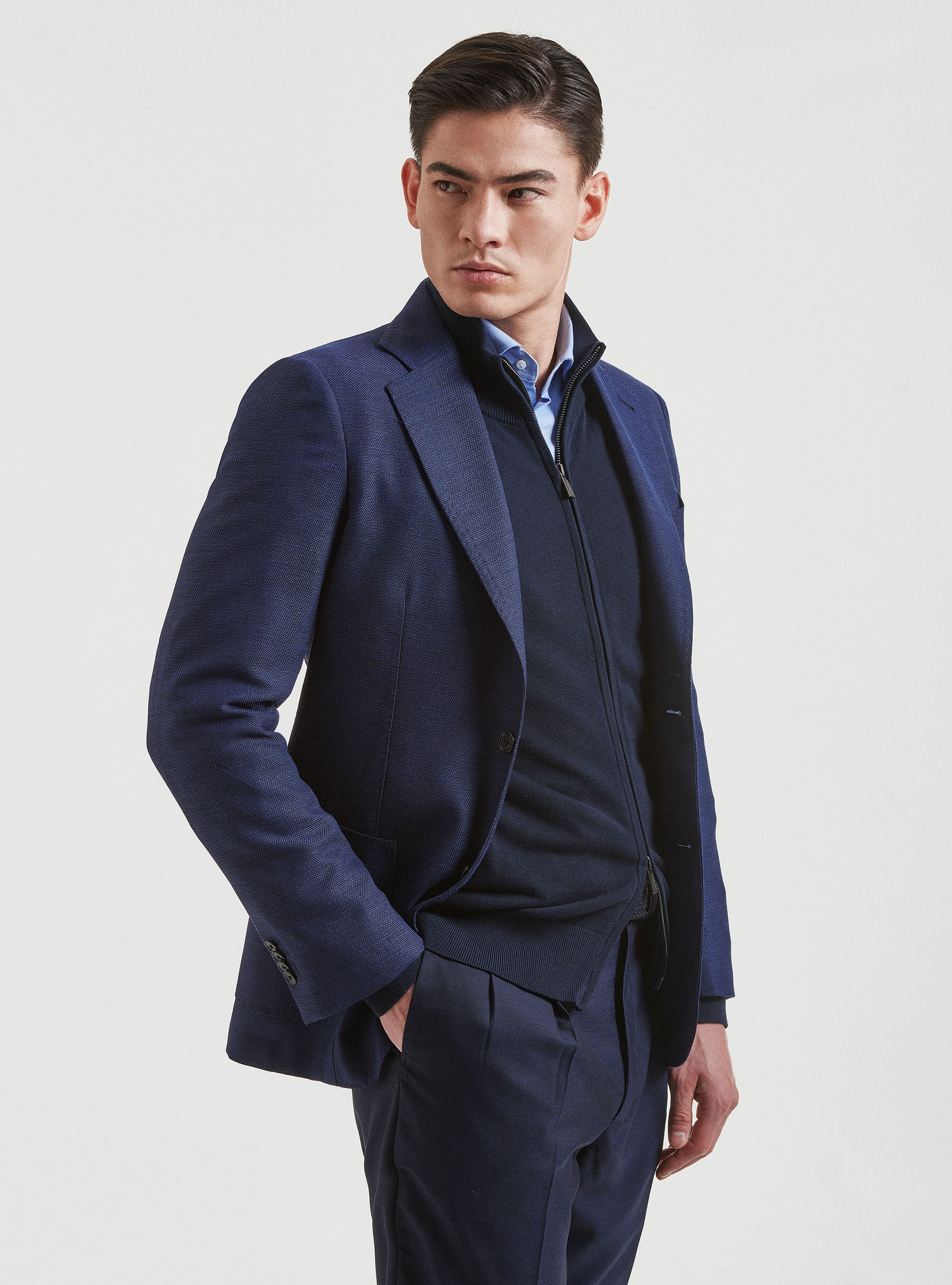 Giacca in pura lana hopsack, BLU