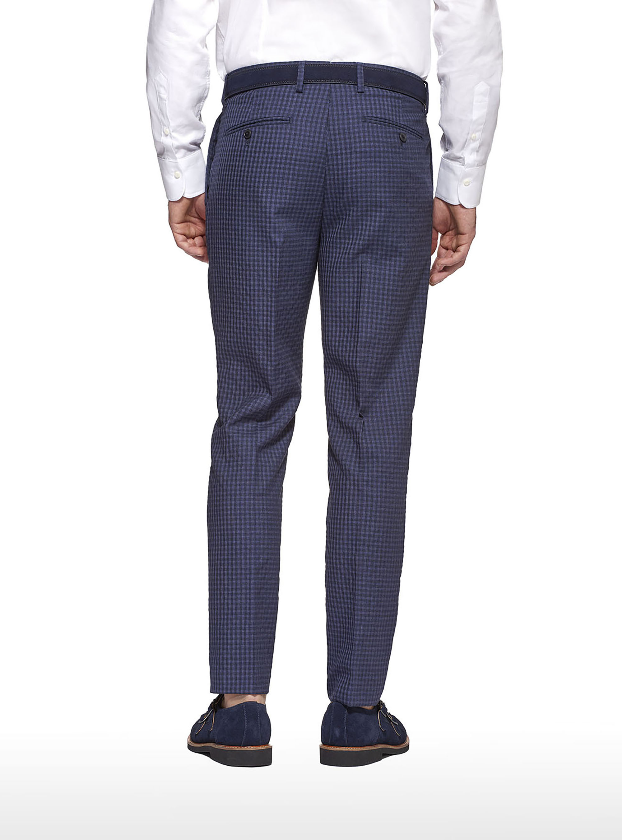 Pantaloni check in lana sfumata, BLU NAVY