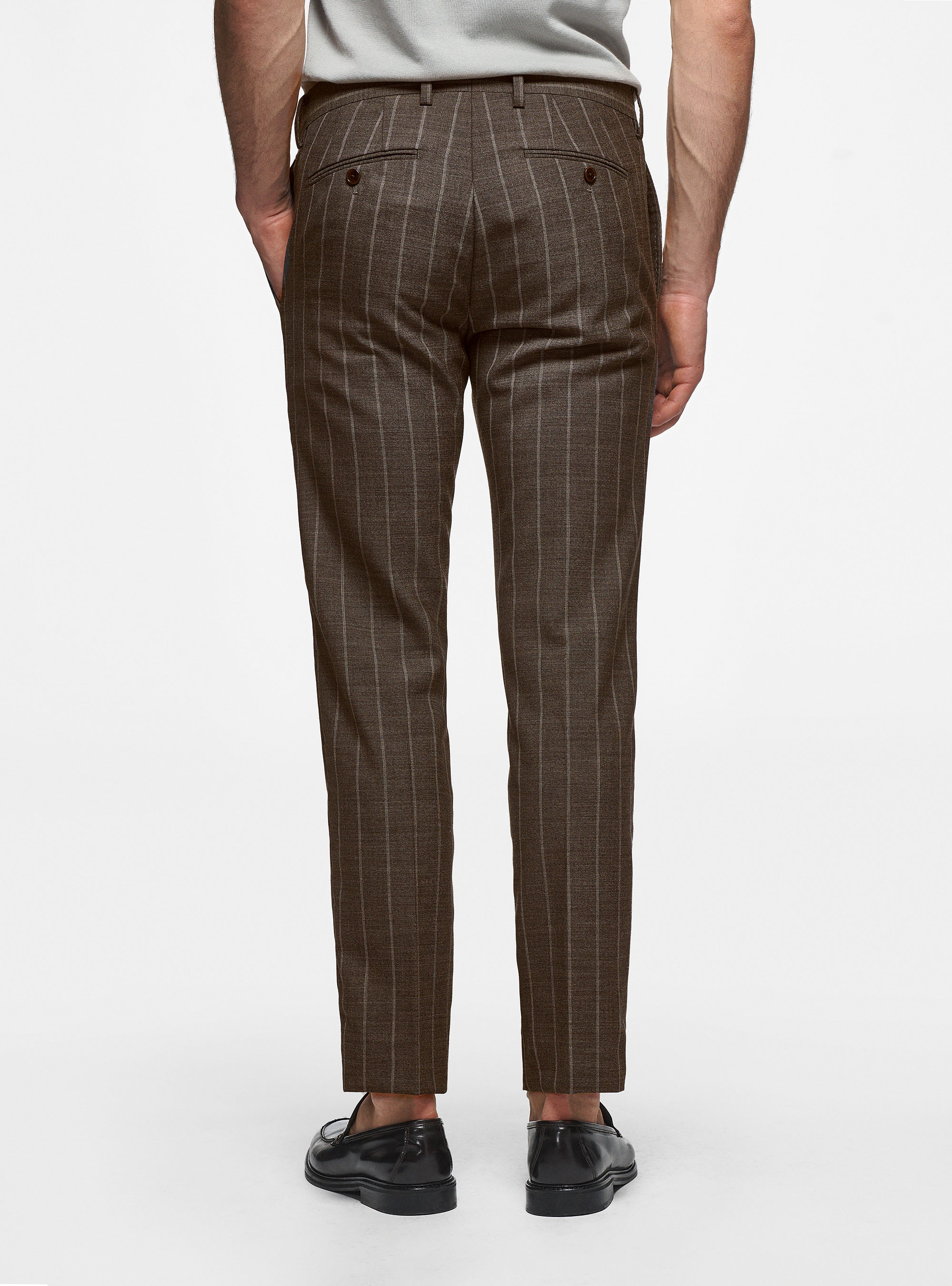 Pantalon marron en pure laine à rayures, BOUE