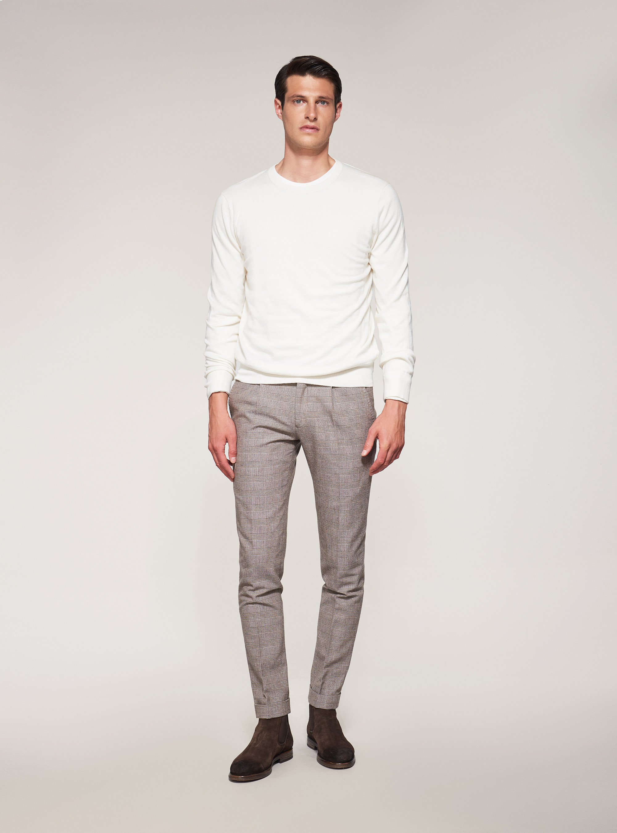 Maglia girocollo in cotone seta e cashmere, BIANCO