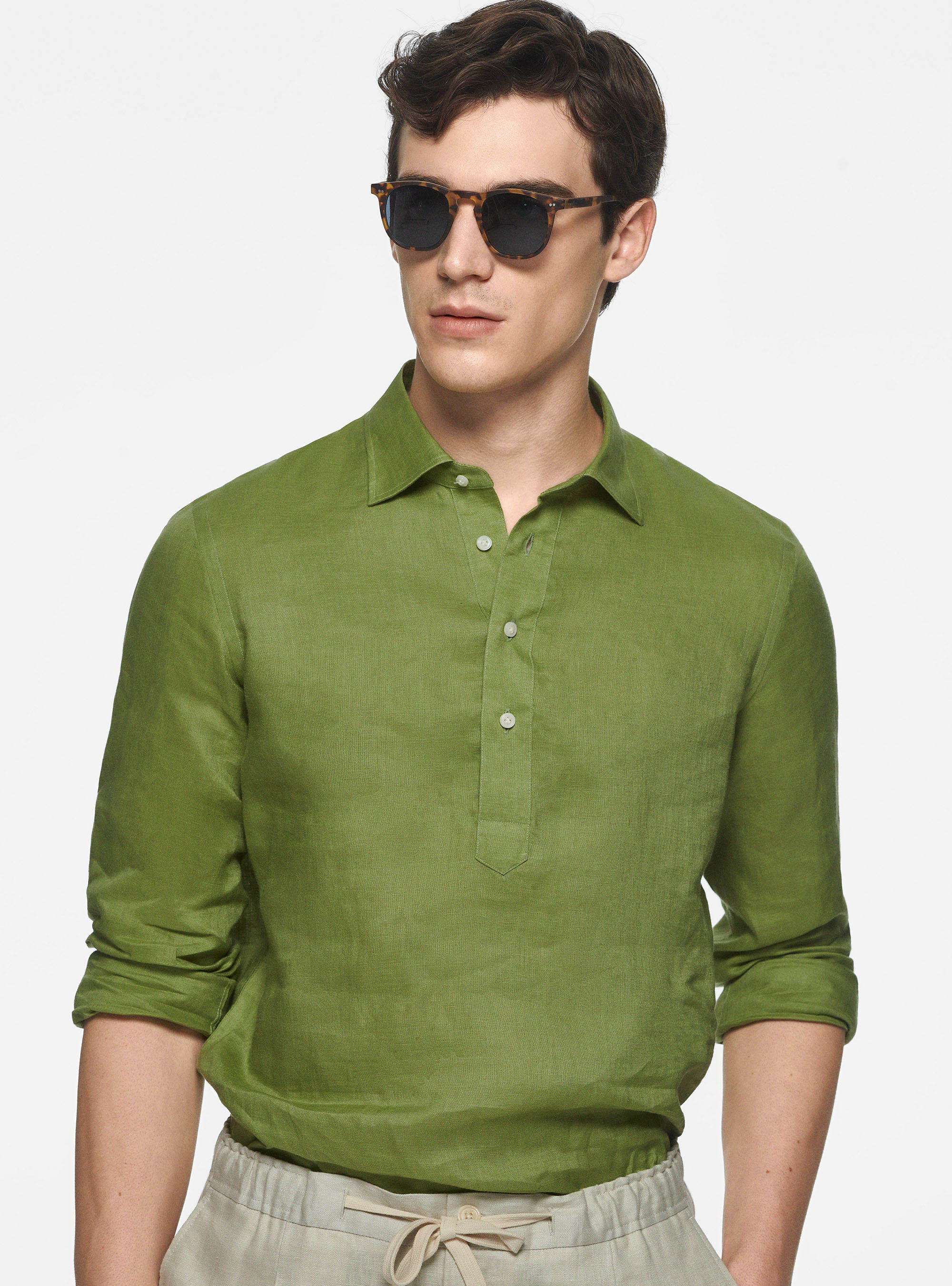 Pure linen polo shirt, VERDE PISTACCHIO 0616C