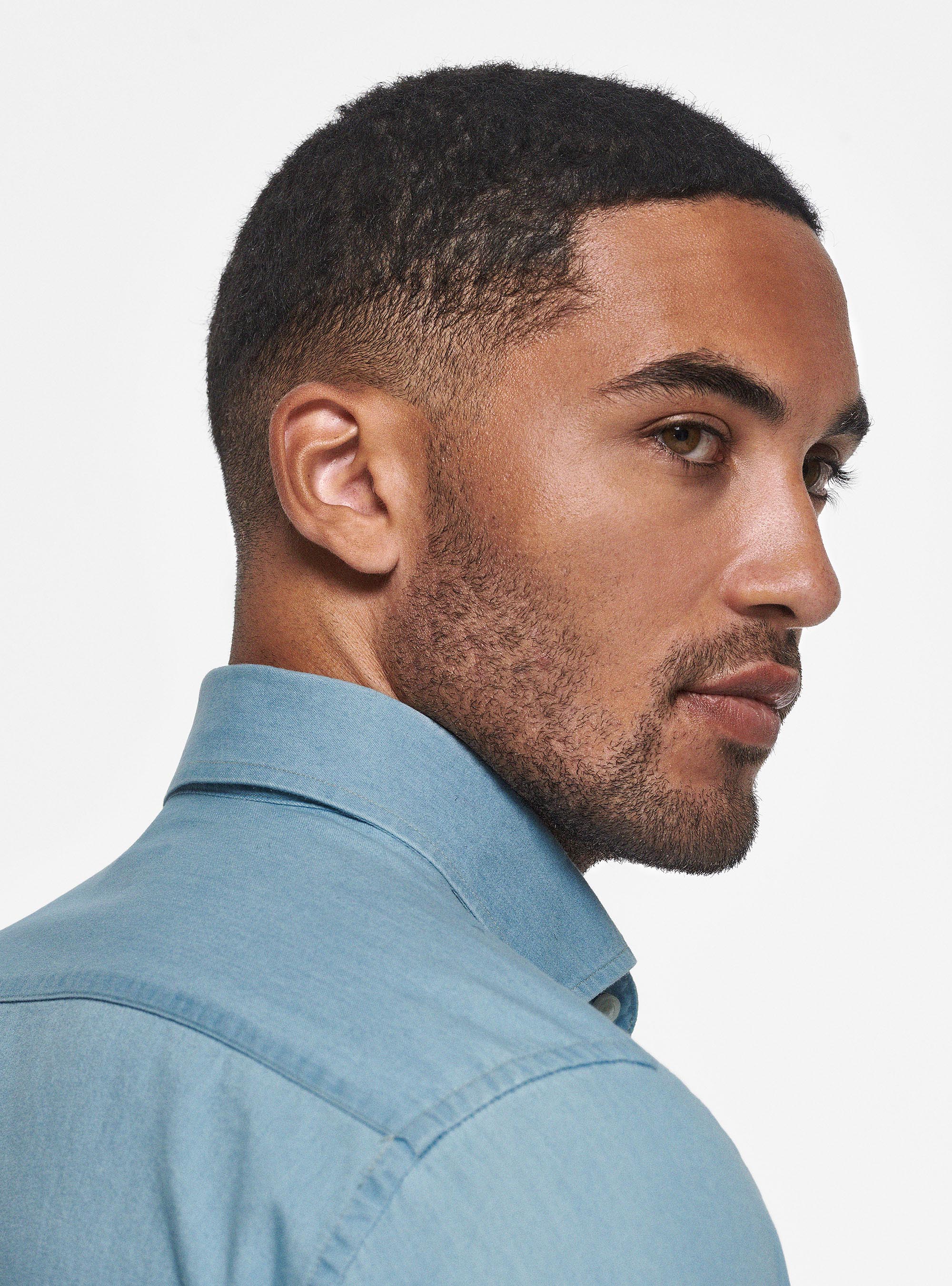 Camicia in cotone chambray, AZZURRO