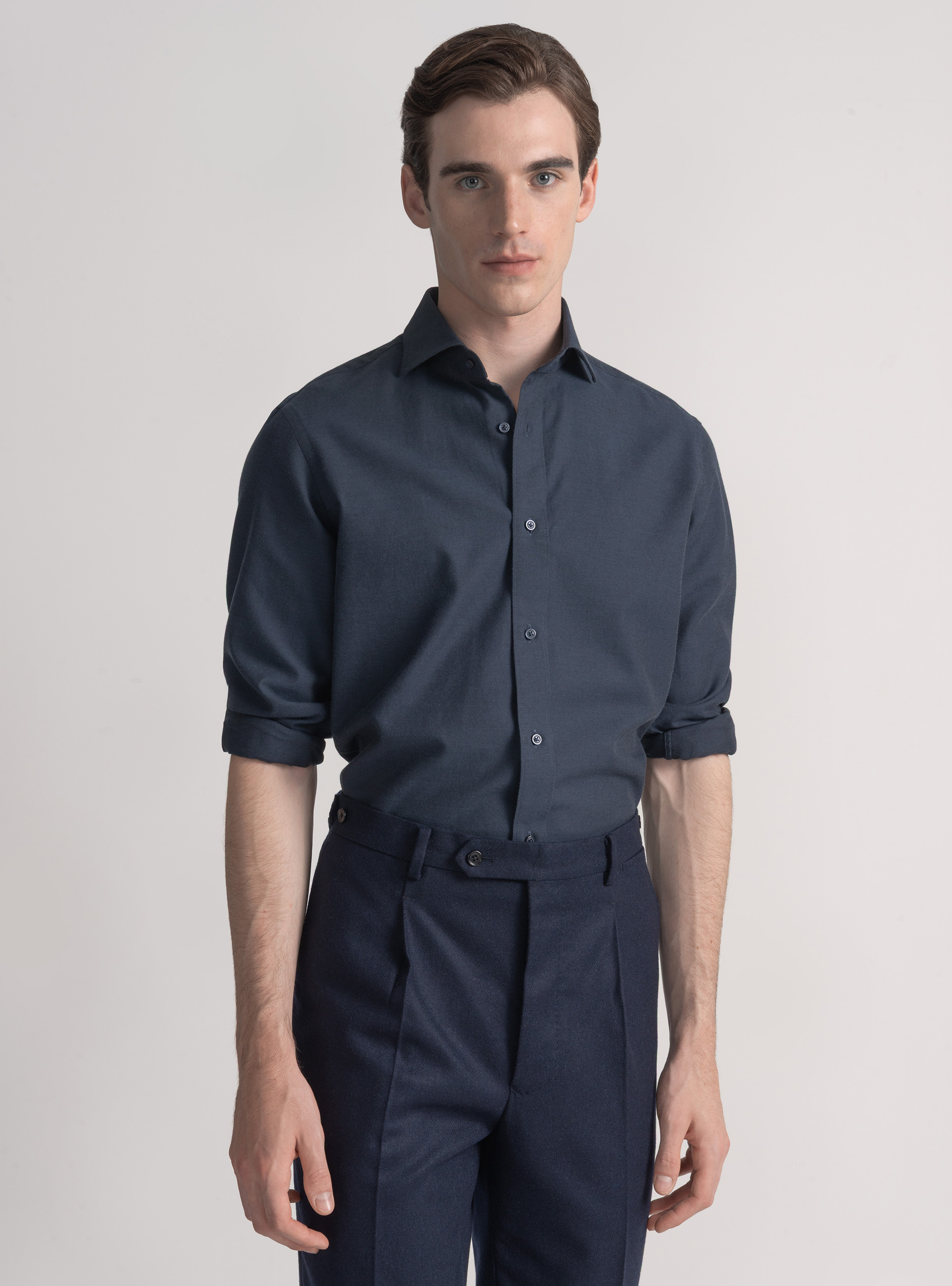 Cotton and wool flannel shirt, NAVY BLUE