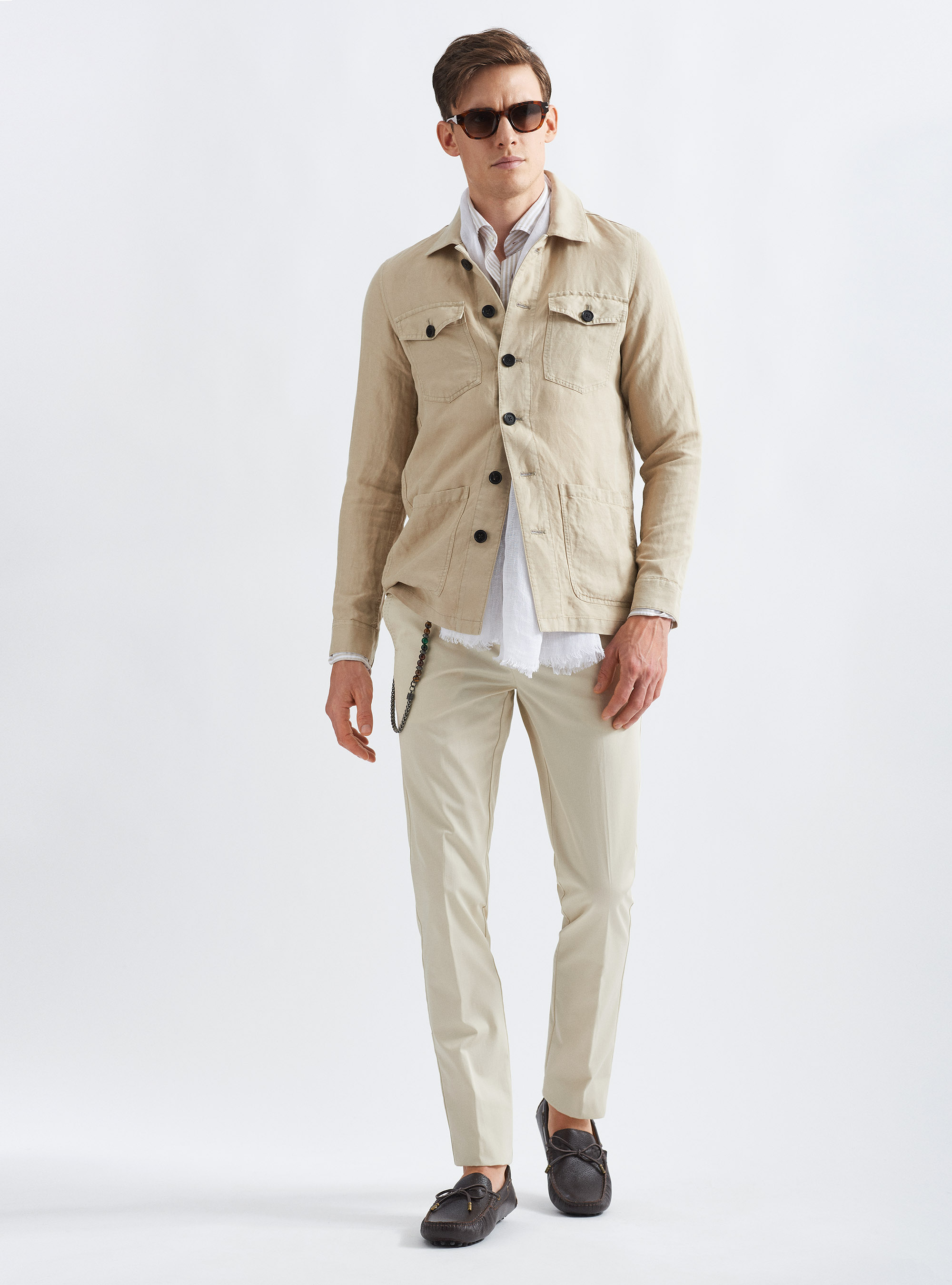 Giacca camicia in misto lino, SABBIA