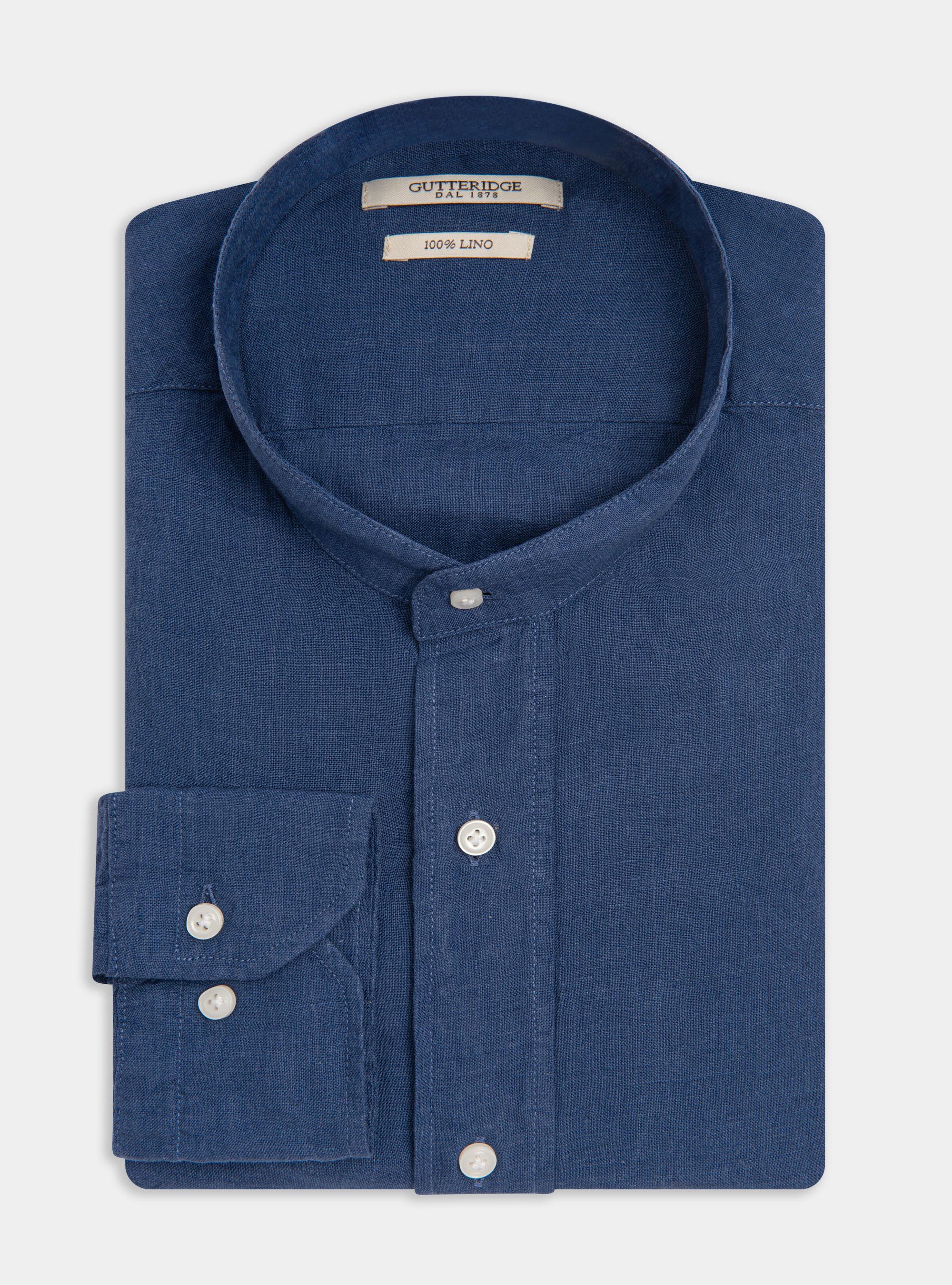 Pure linen Korean collar shirt, 0243C DENIM