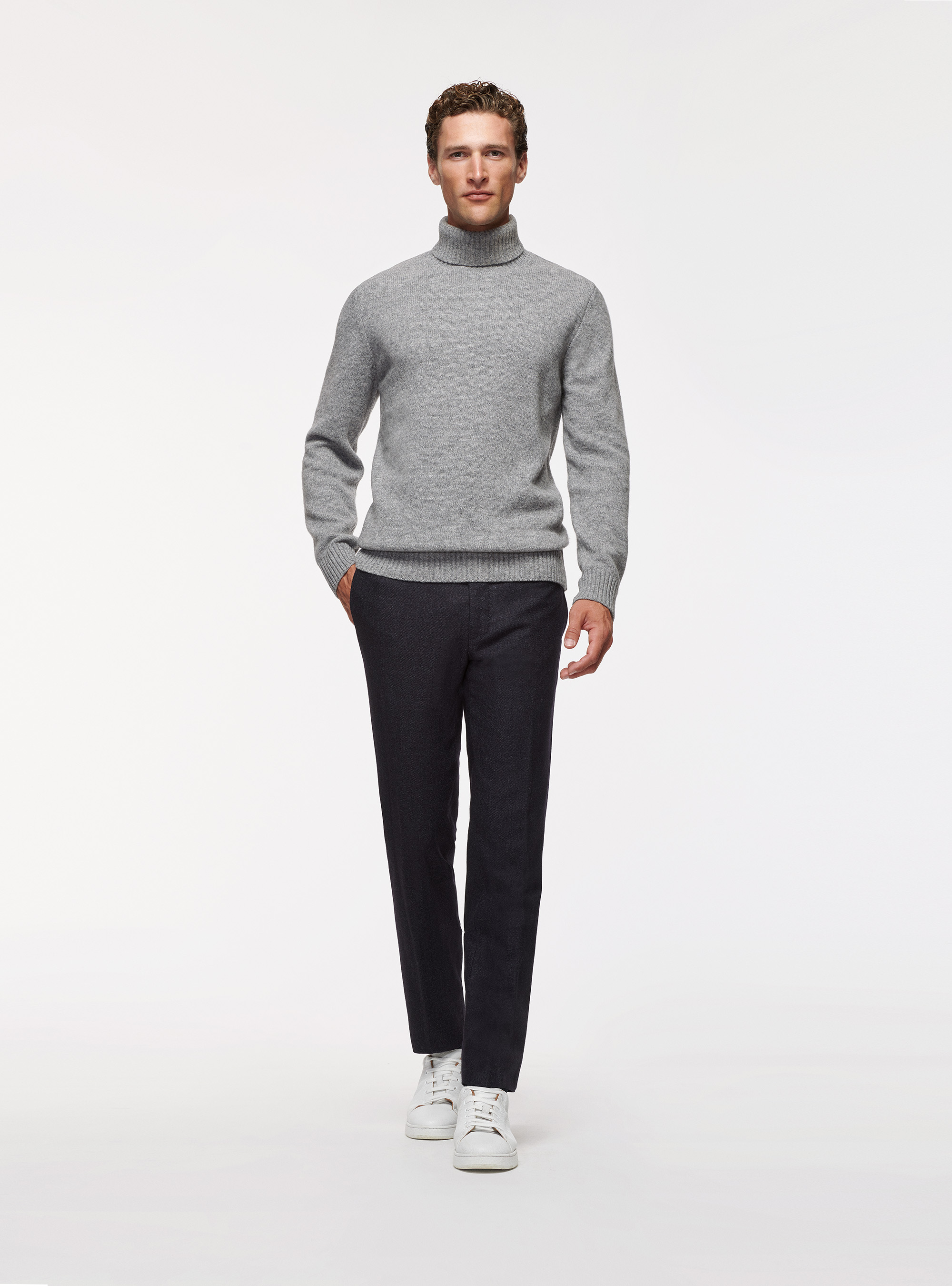 Pantaloni in flanella di lana Duemilagori, BLU NAVY