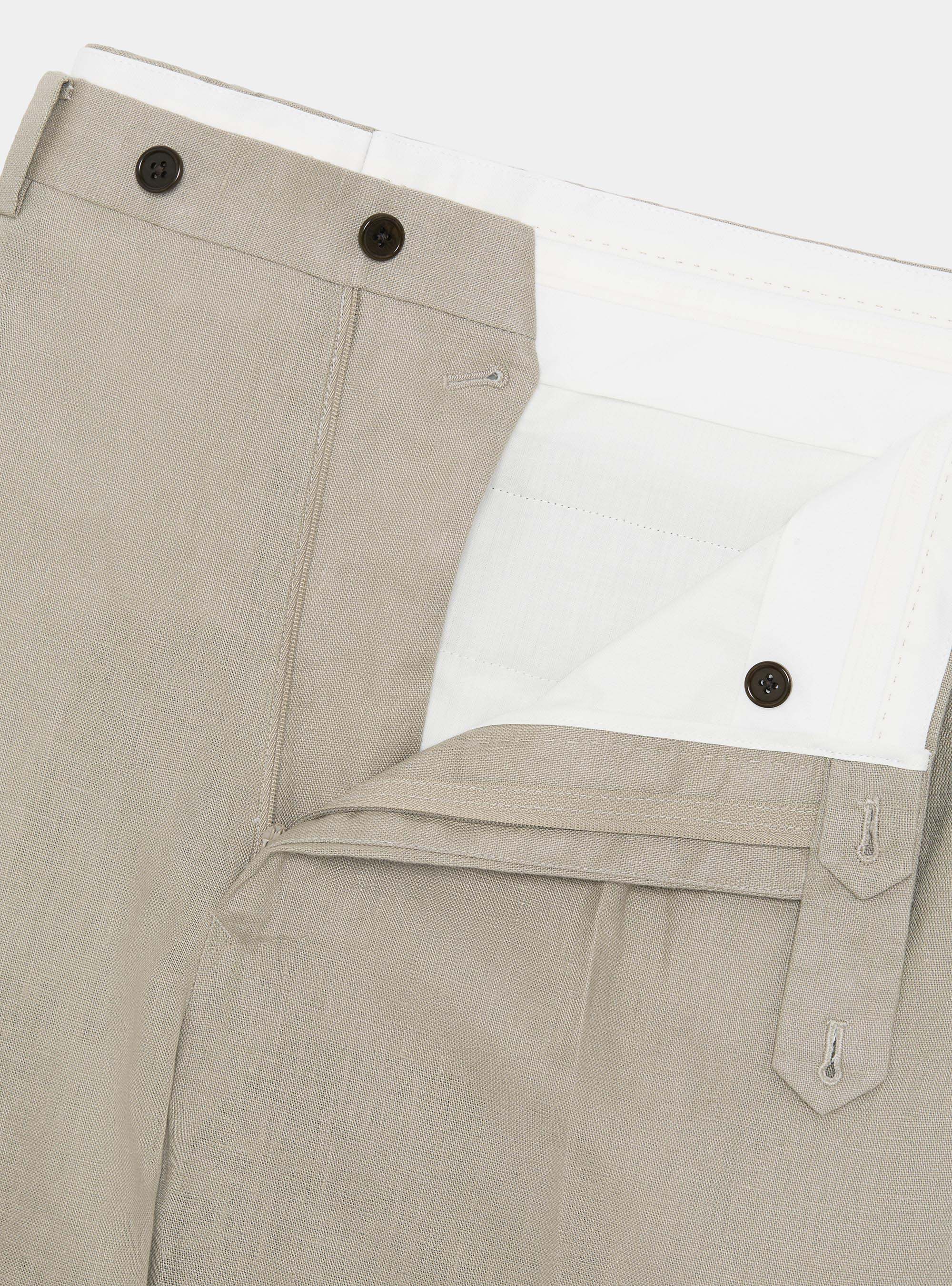 Pantaloni con pince in puro lino, SABBIA