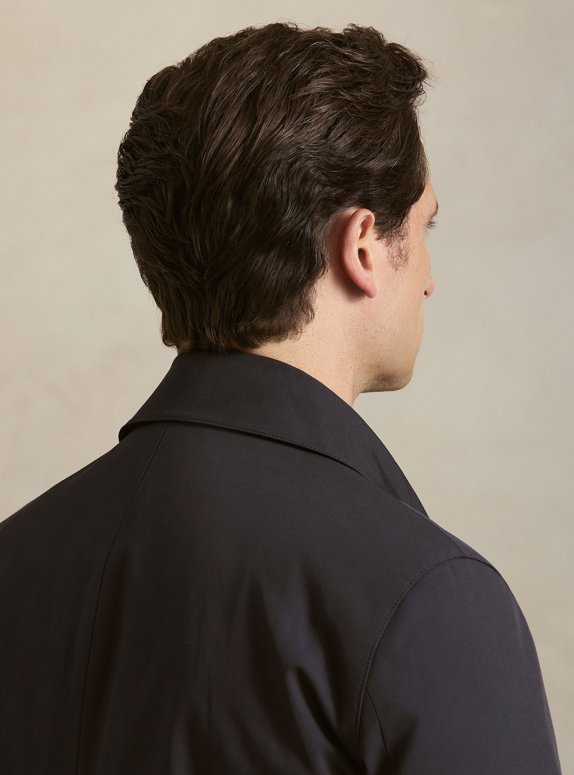 Single-breasted padded cotton blend raincoat, NAVY BLUE