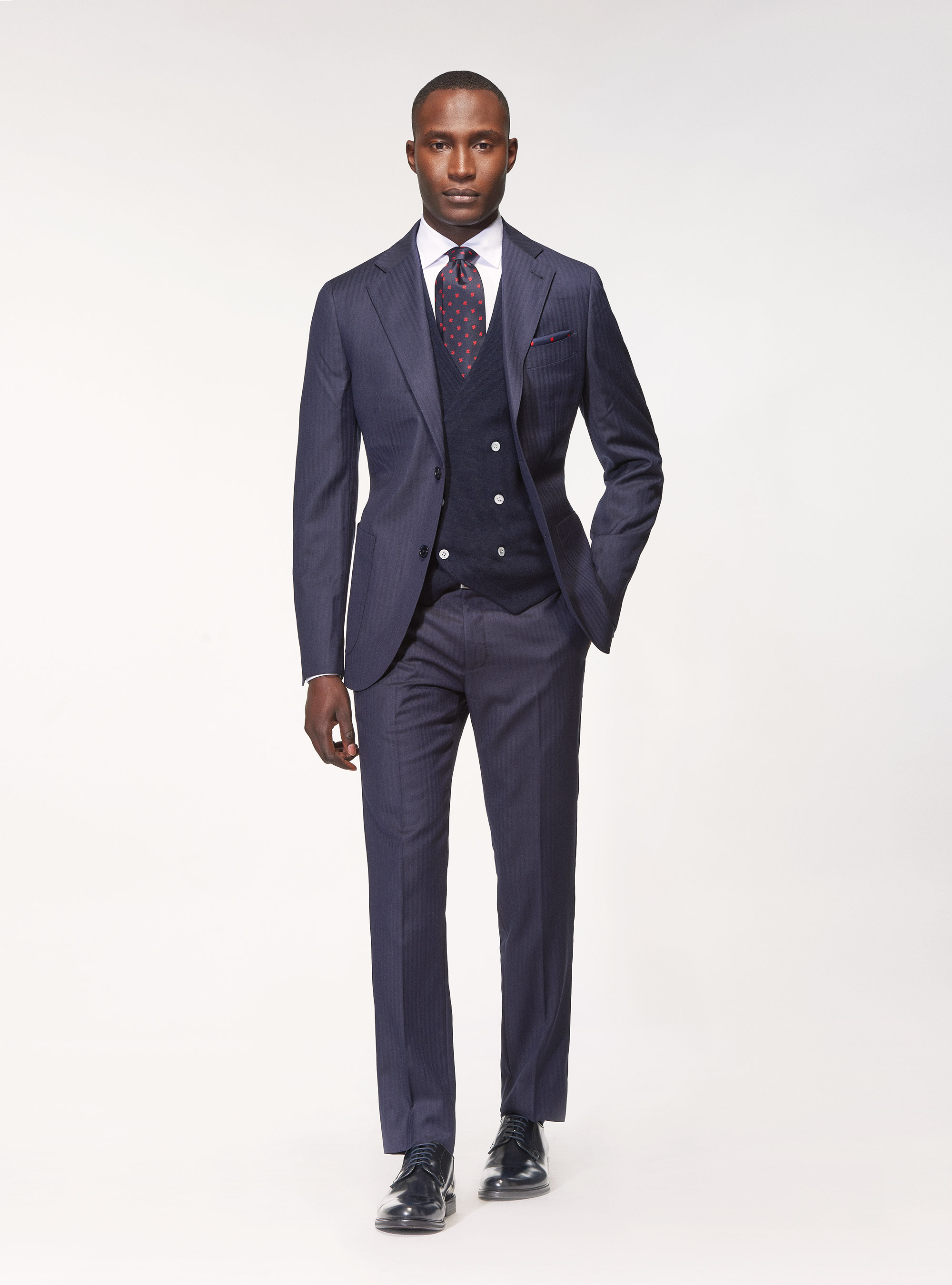 Pantaloni per abito in pura lana spigata superfine 110's Vitale Barberis Canonico, BLU NAVY