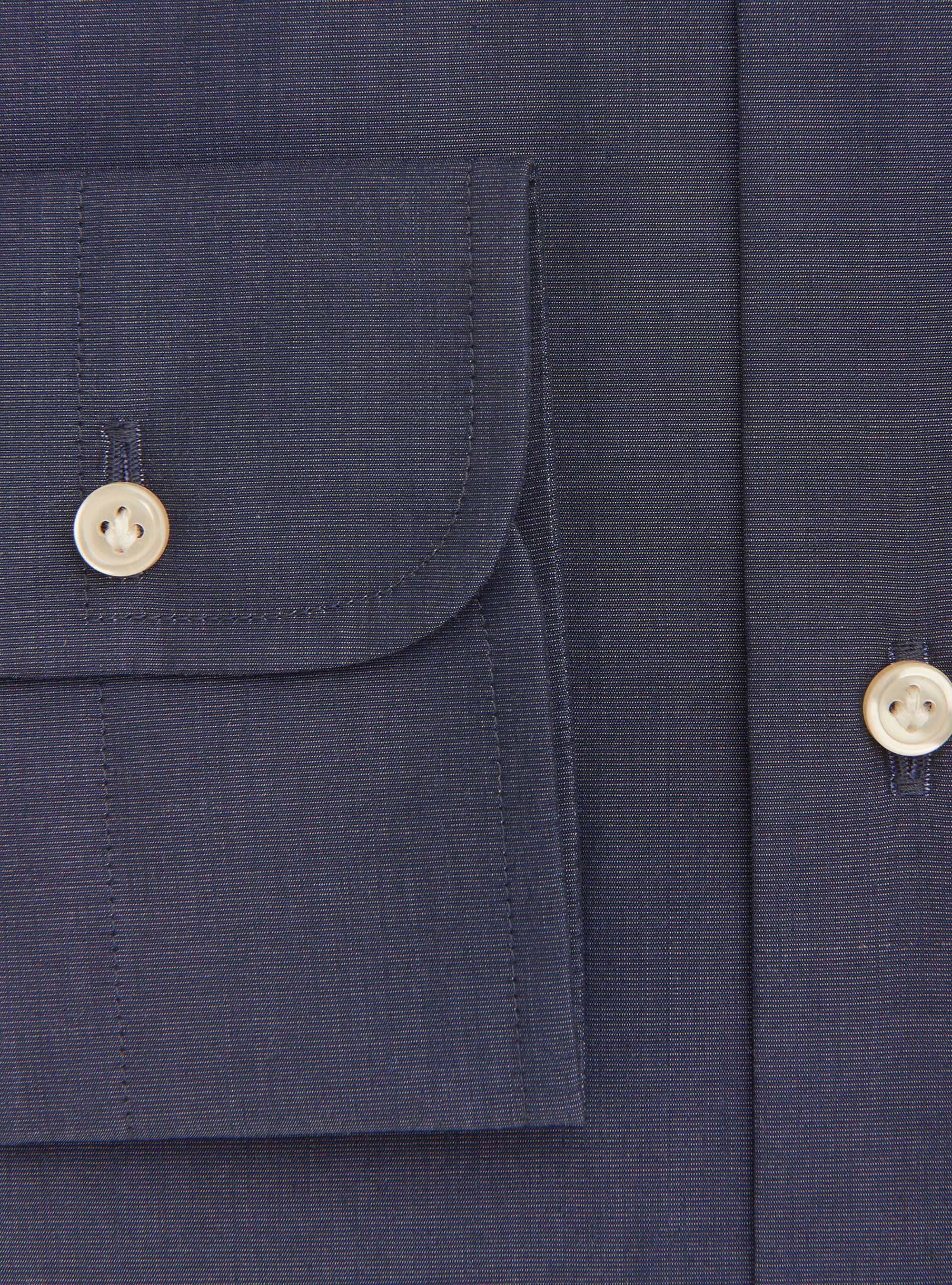 Camicia collo francese semiaperto in fil a fil di cotone, BLU NAVY