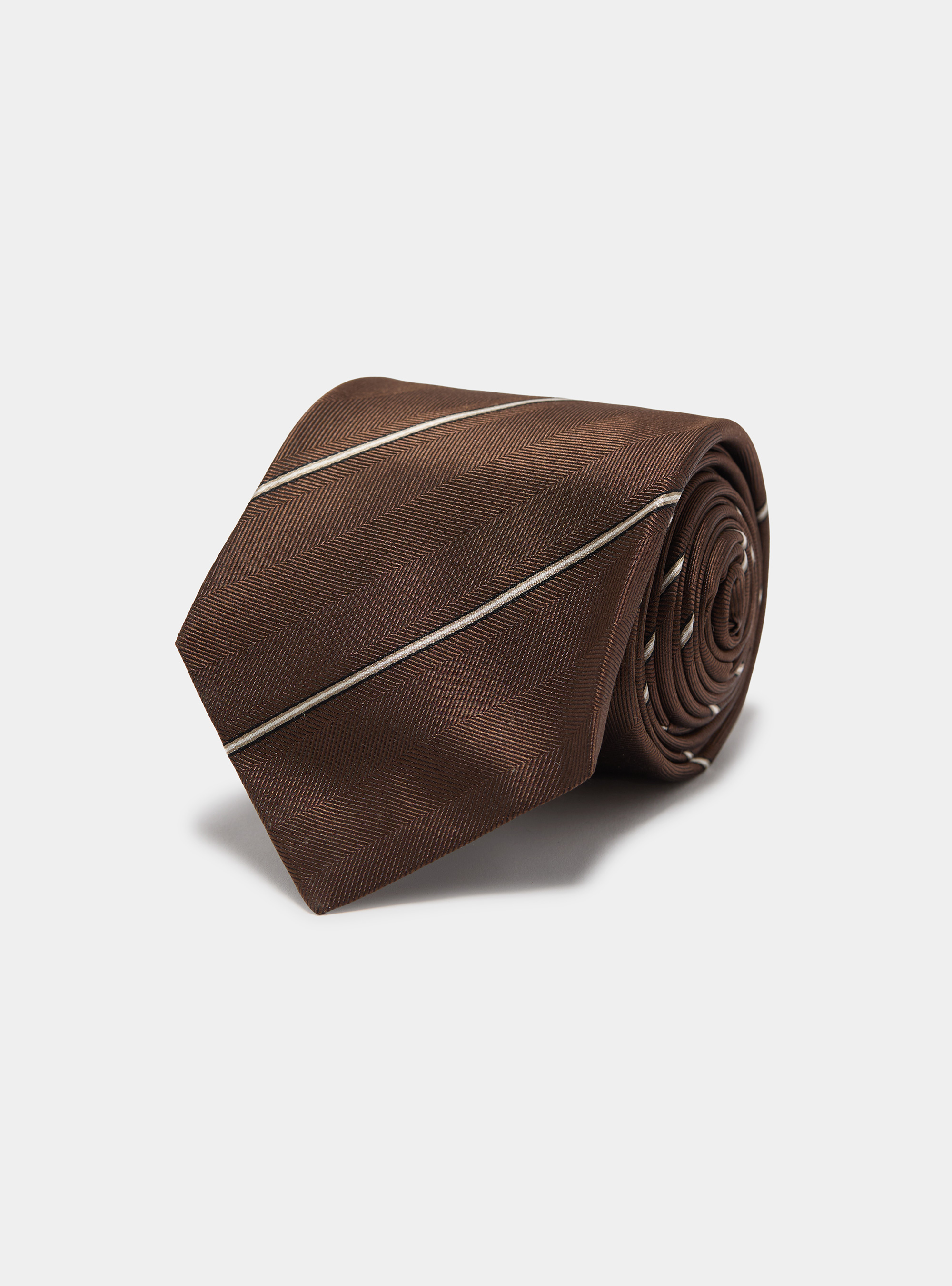 Narrow-striped silk tie, BROWN