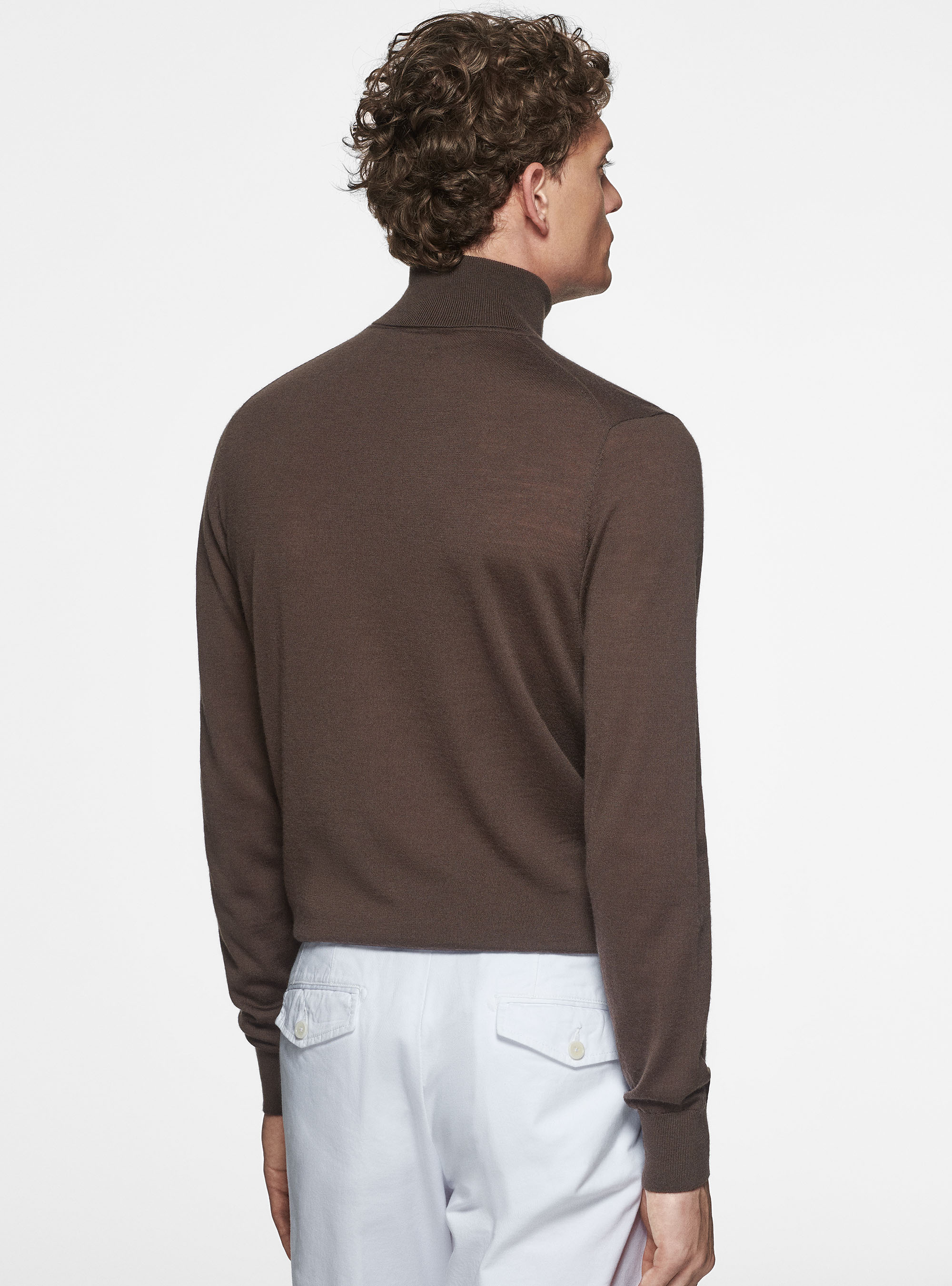 Turtleneck in pure extra-fine merino wool, BROWN