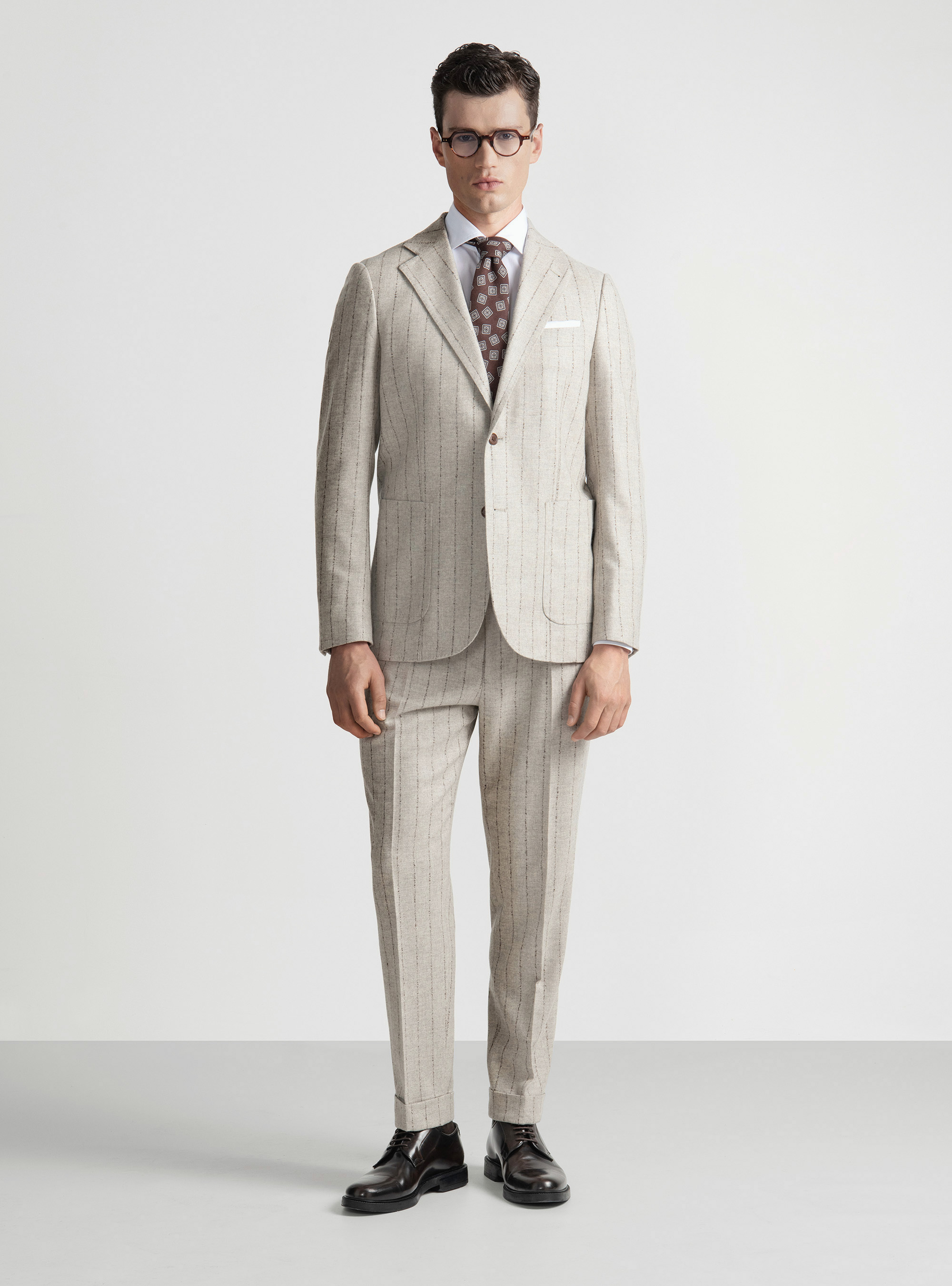Pinstripe suit blazer in cashmere wool, ECRU