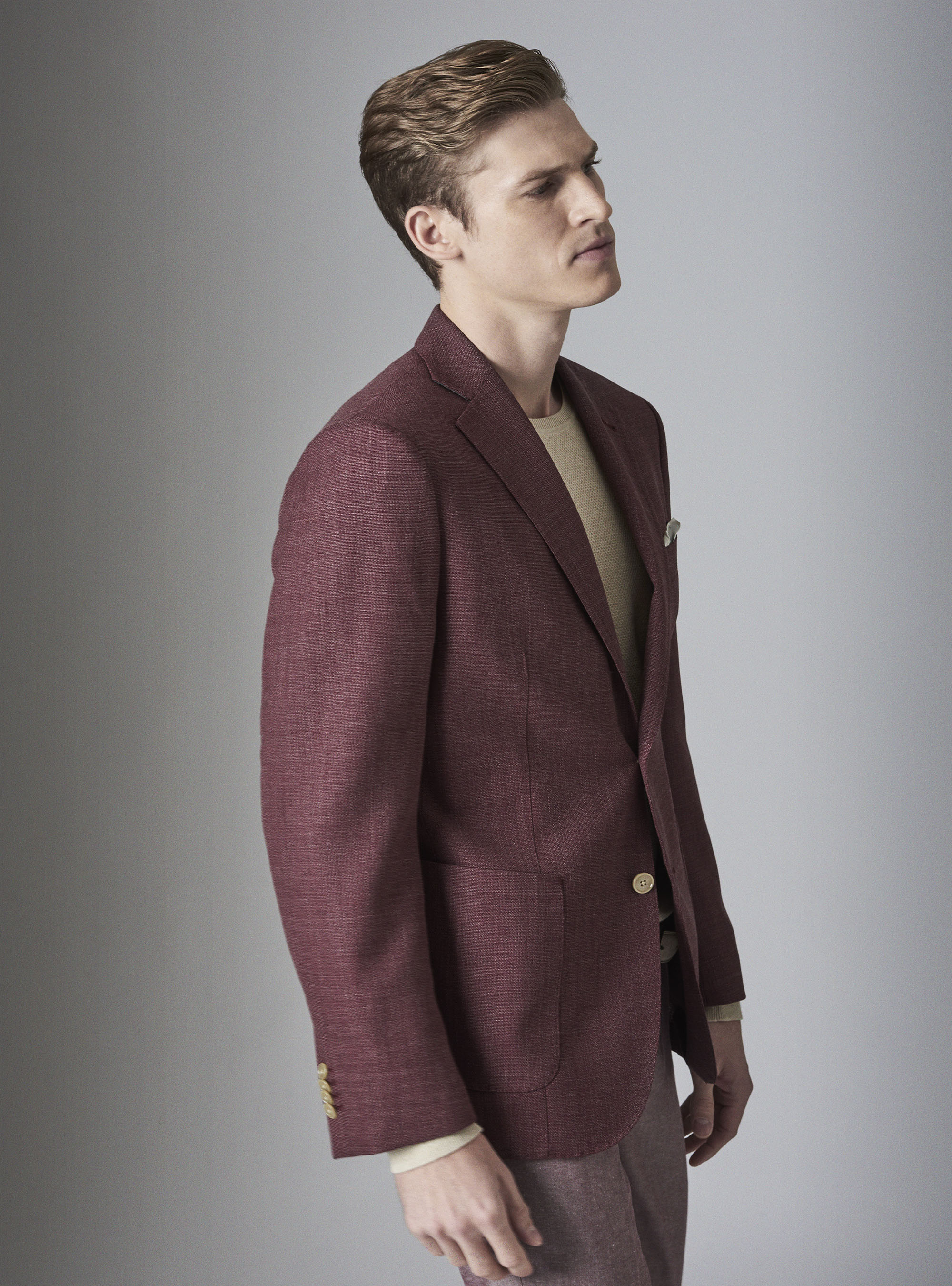 Jacke aus reiner Wolle mit Mikrotextur, BORDEAUX 0311C