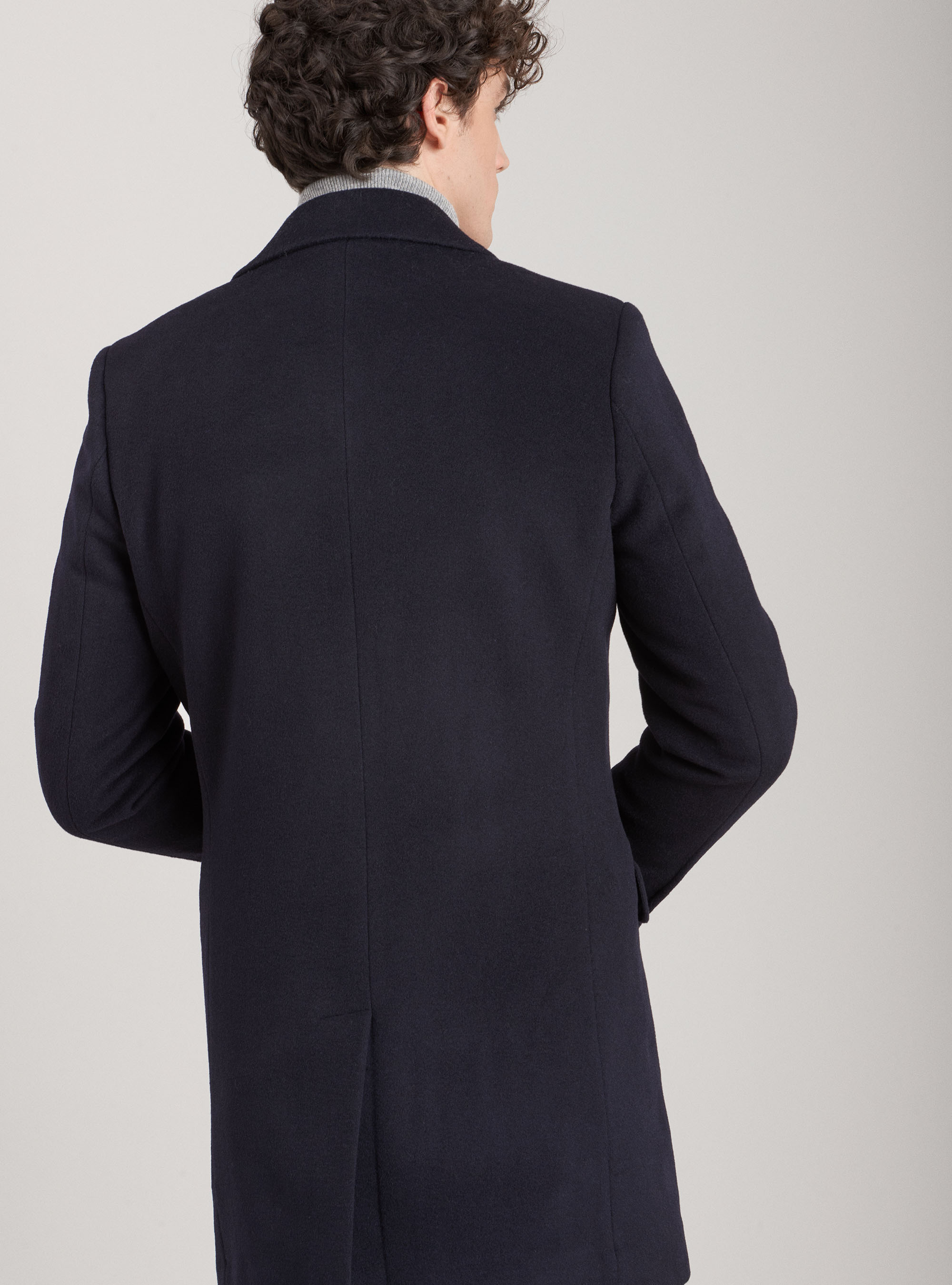 Cappotto monopetto in lana e cashmere, BLU NAVY