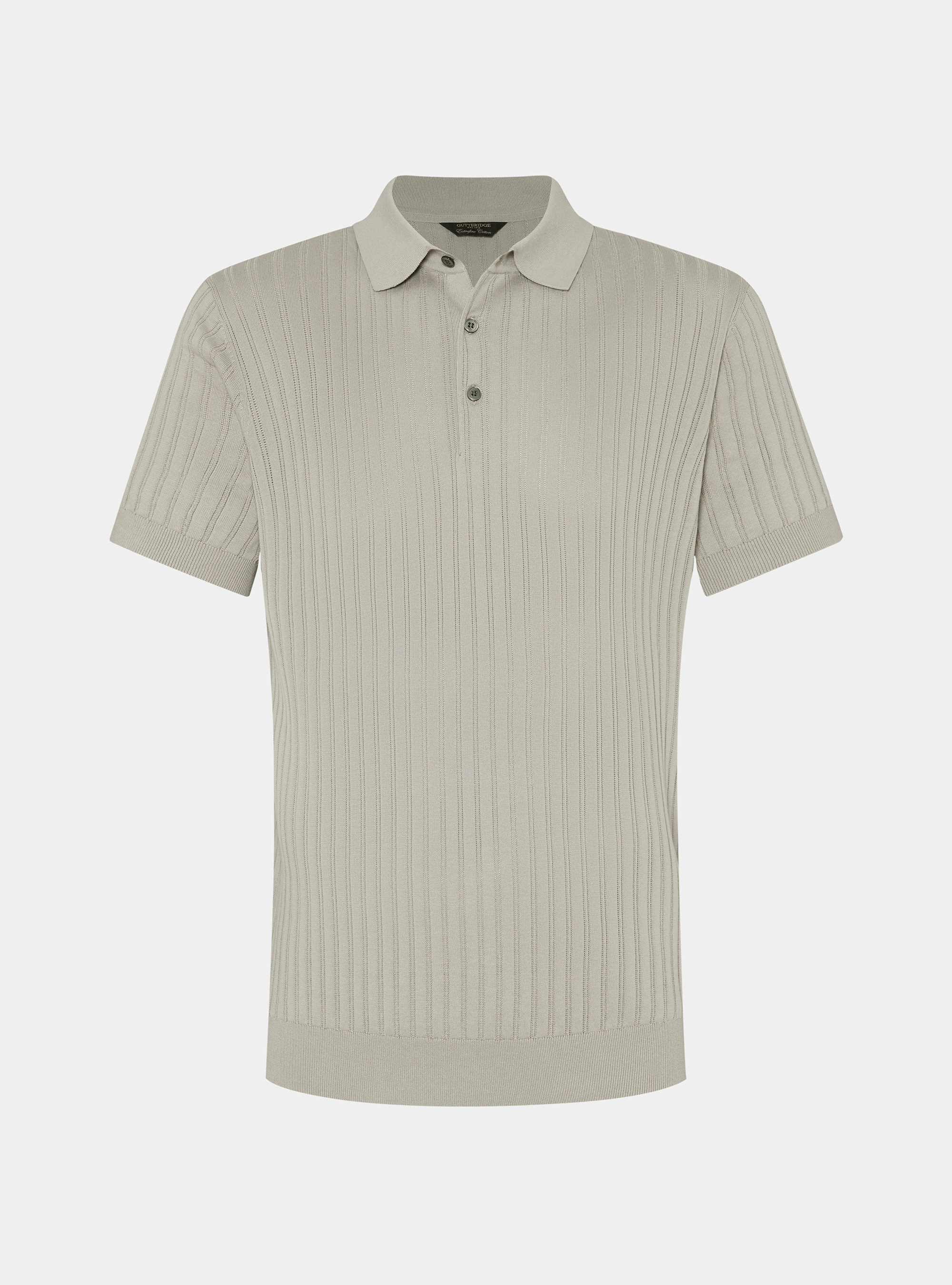 Extra-fine cotton knit polo shirt with openwork ribbing, SAND