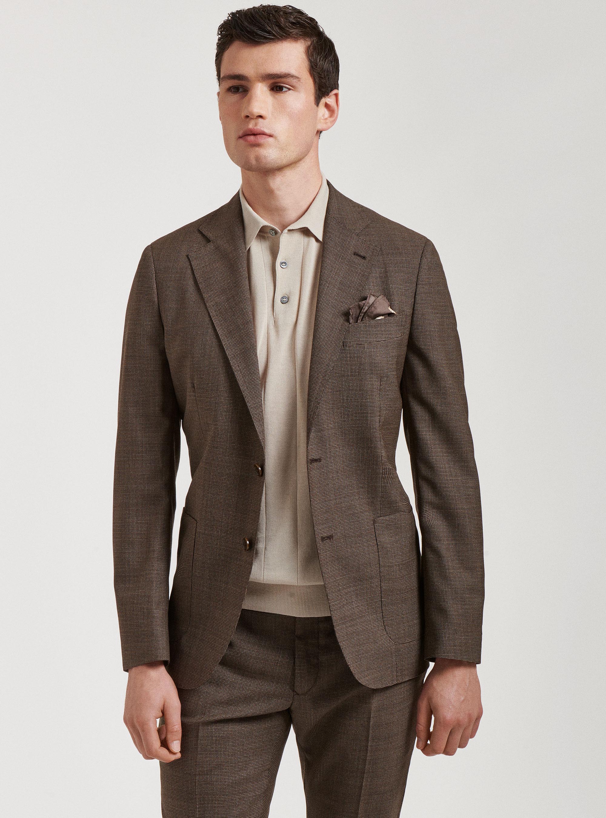 Giacca per abito in pura lana pied de poule, MARRONE