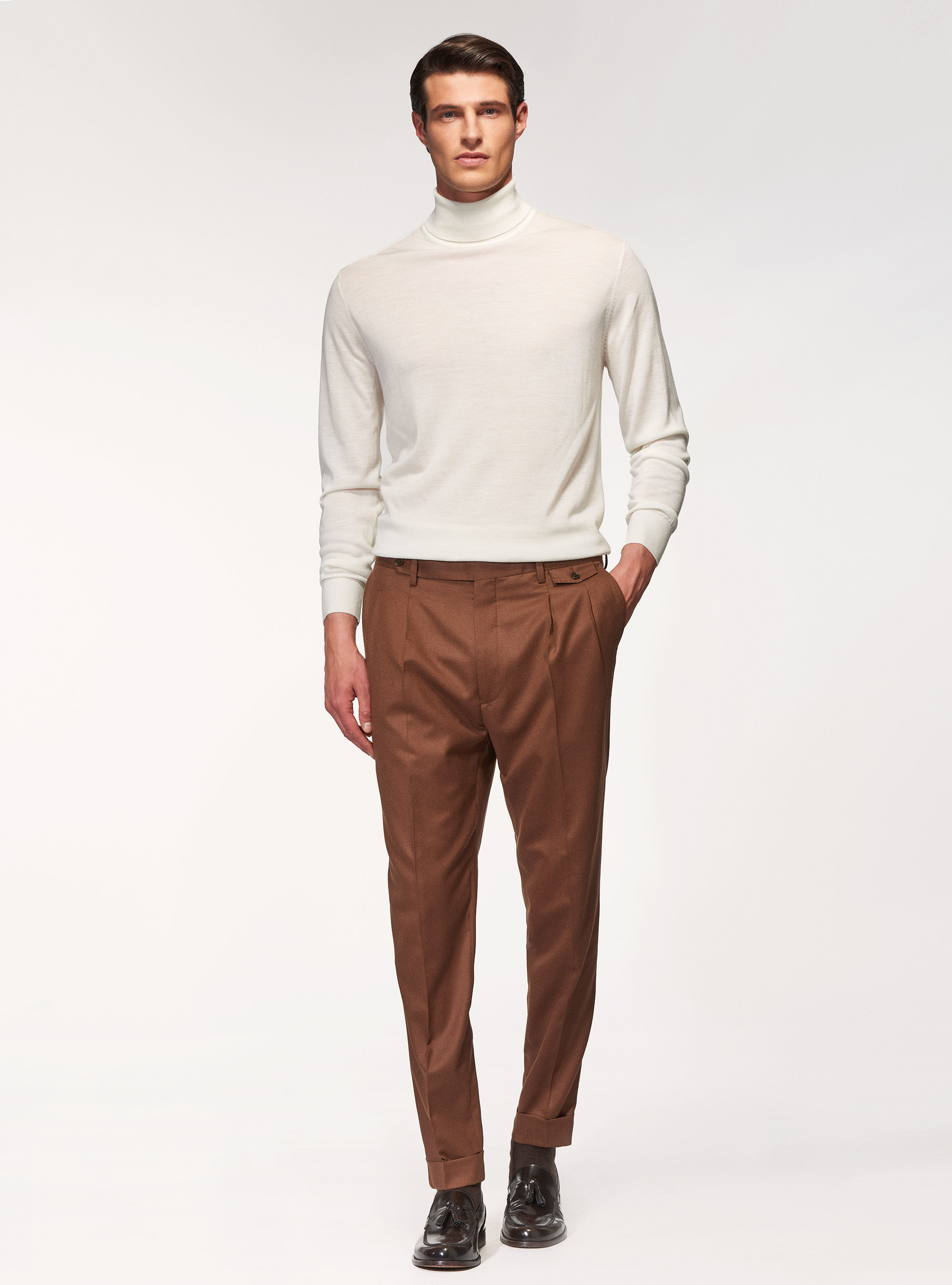 Suit trousers in superfine wool flannel 120's, MULTICOLOR