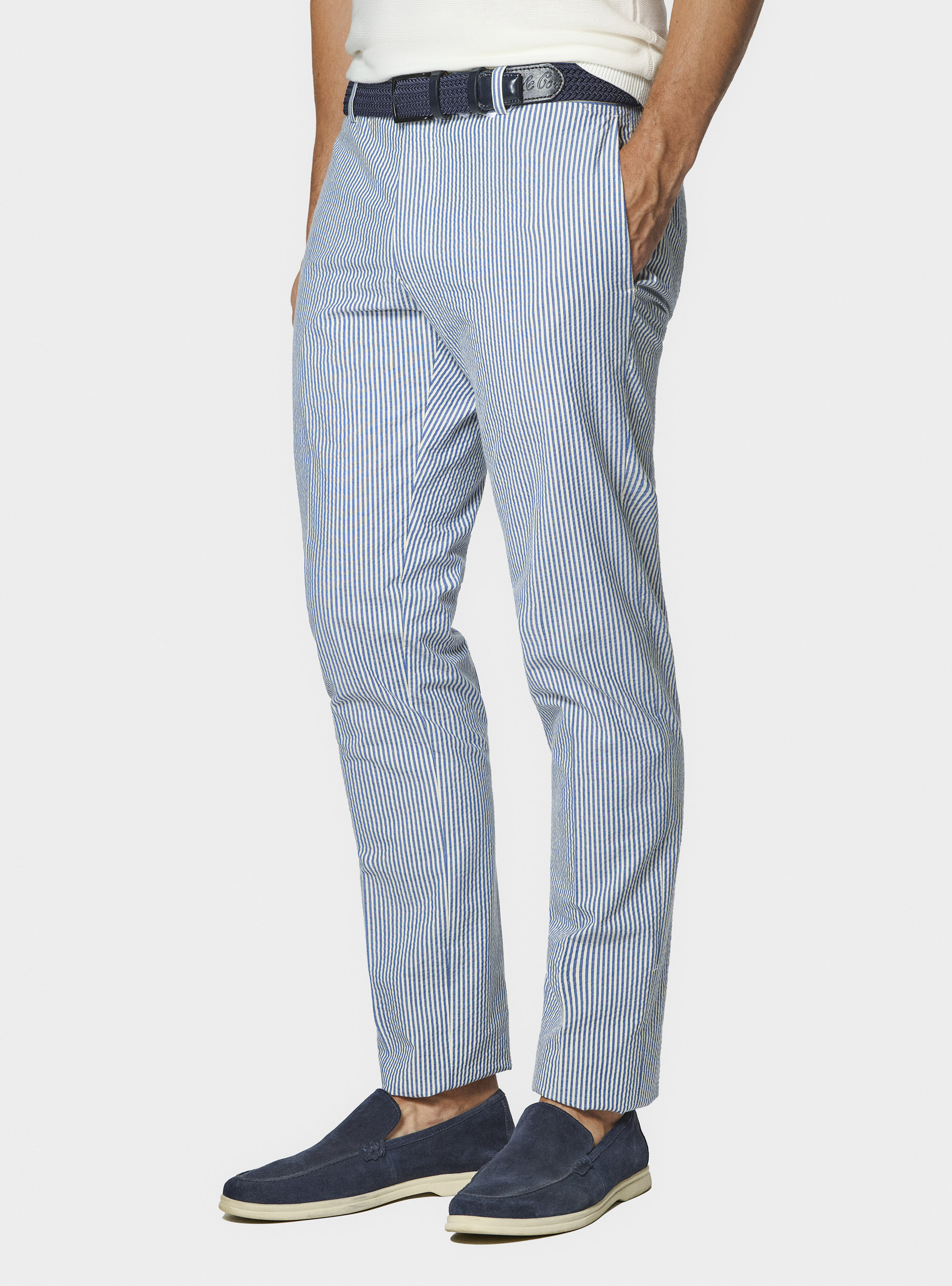 Seersucker trousers in striped cotton blend | Gutteridge