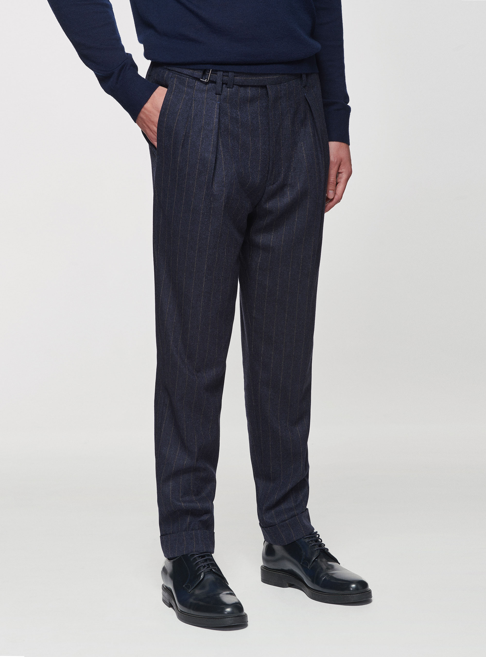 Pantaloni gessati in lana Reda, BLU NAVY