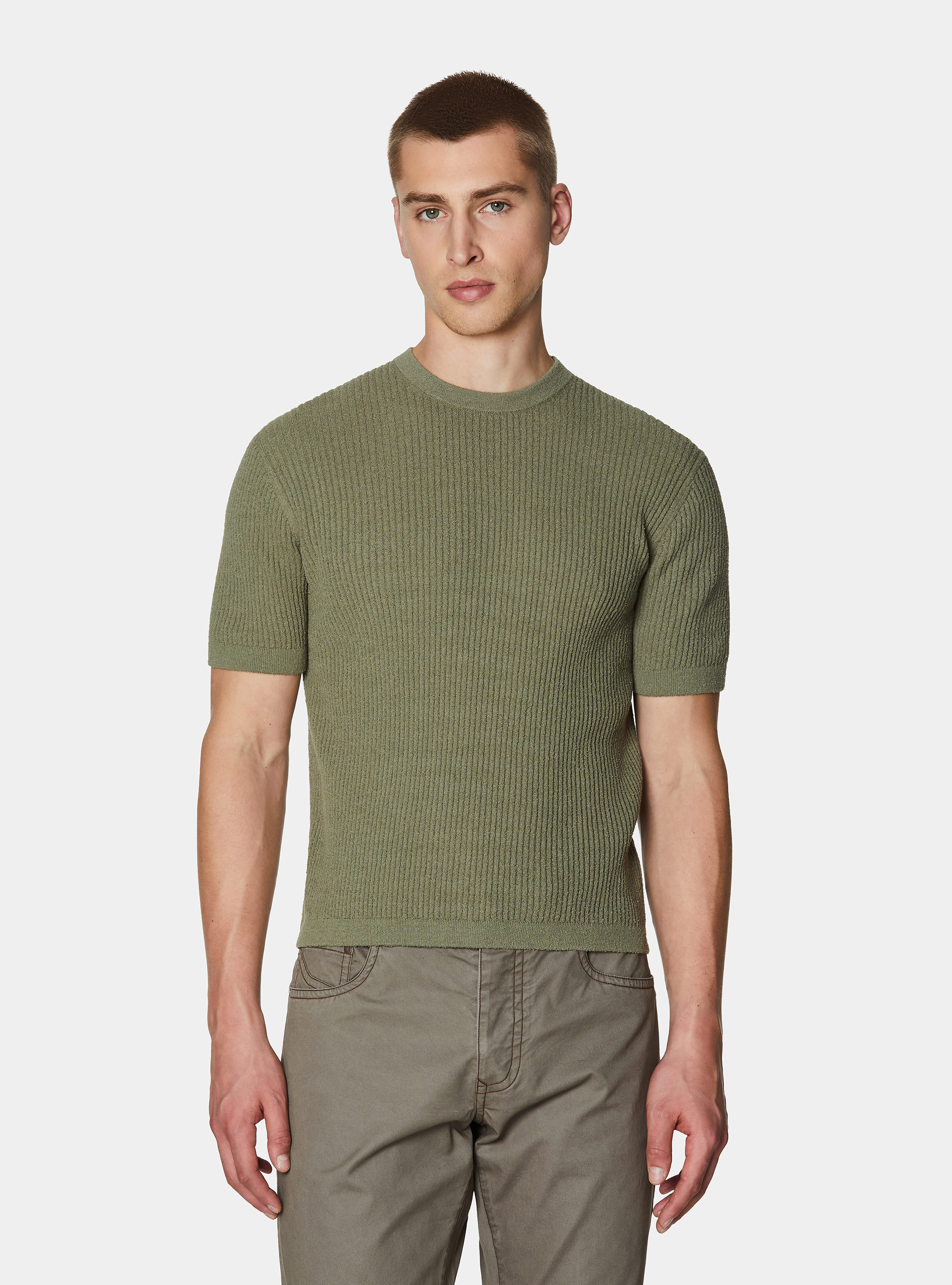 Girocollo in maglia boucl&egrave; a costina, SALVIA 0602C