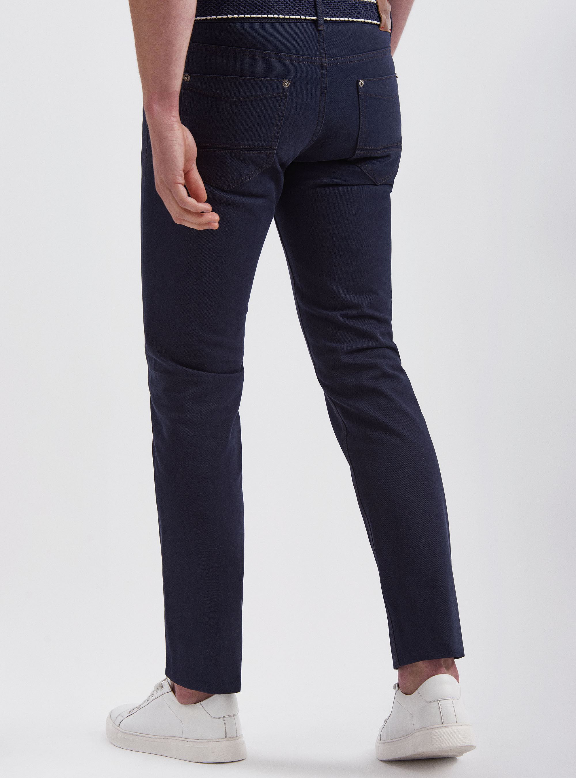 Pantaloni tipo denim 5 tasche in cotone, BLU NAVY