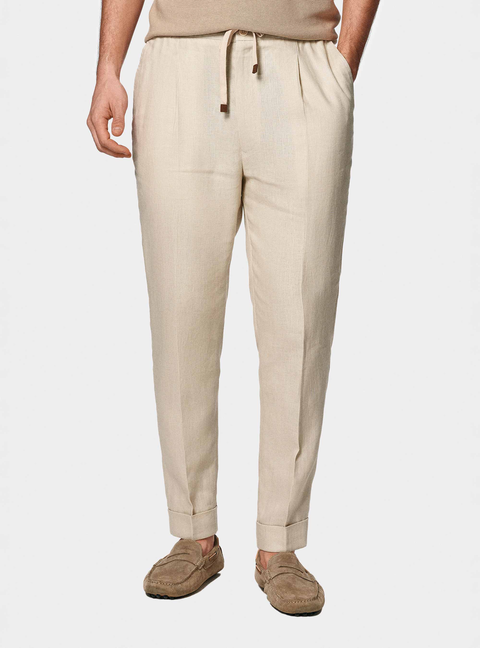 Gutteridge - Pure linen trousers with pleat and drawstring, Unisex, Ecru, Size: 44