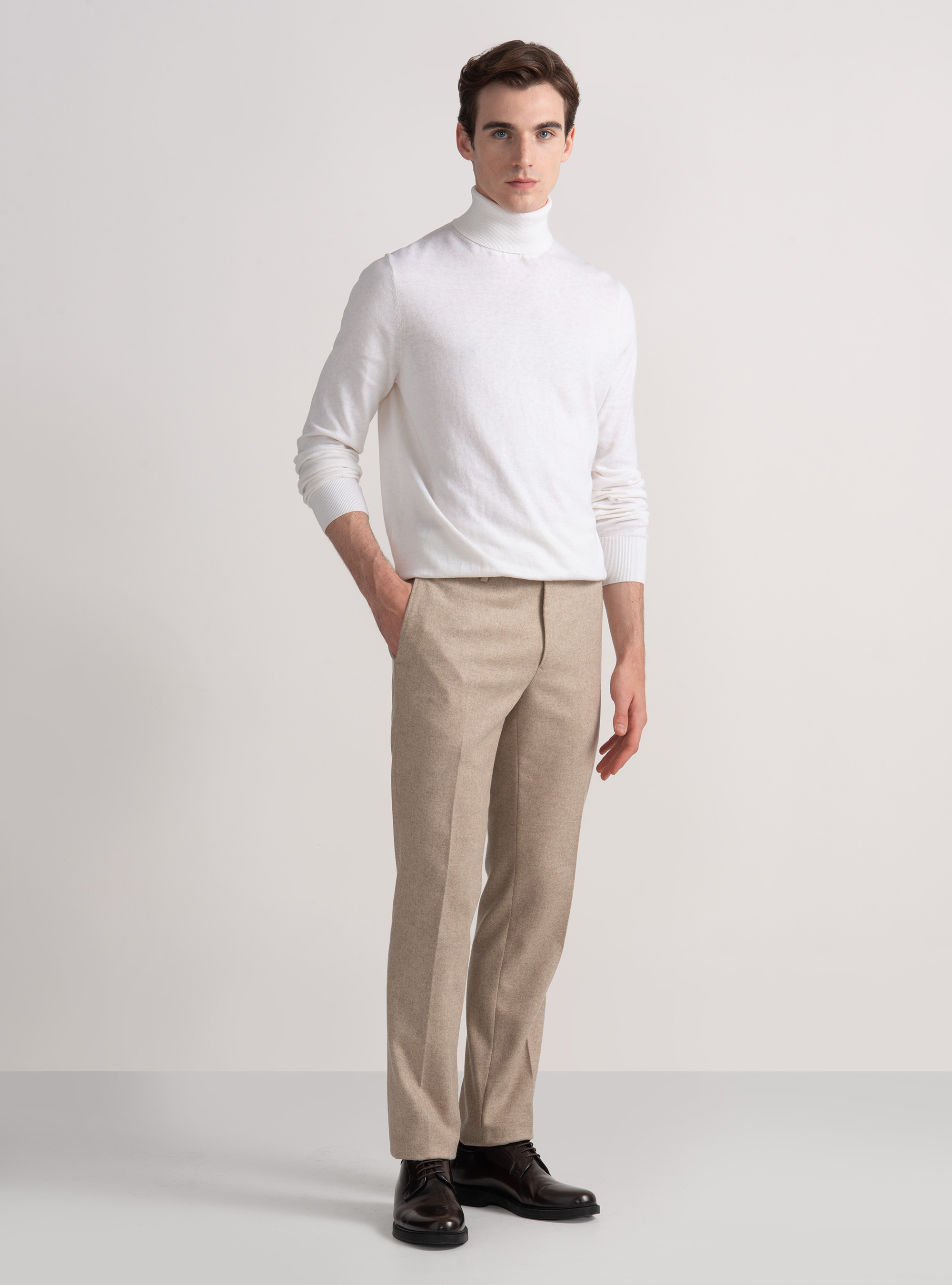 Silk and cashmere cotton turtleneck, WHITE