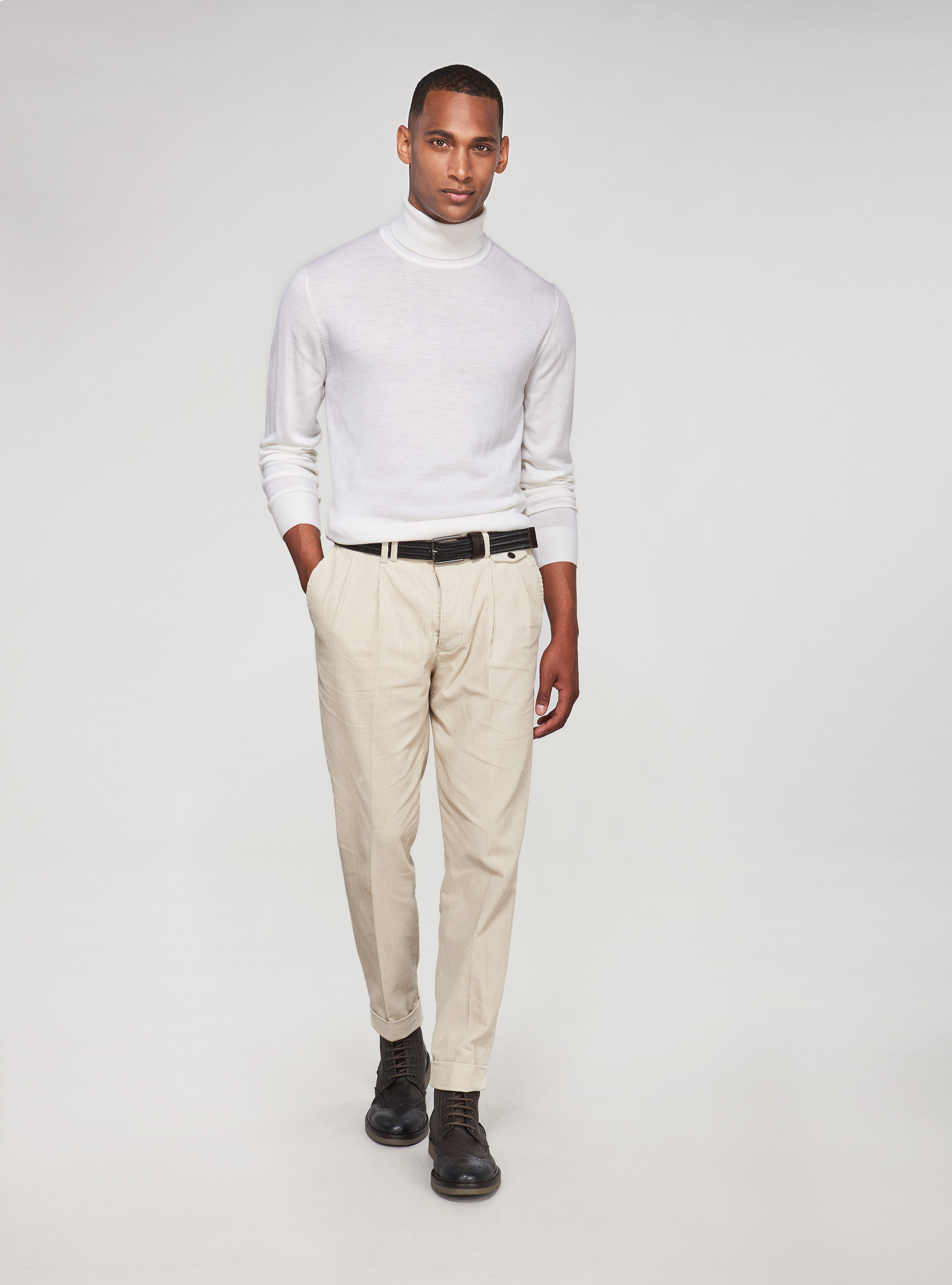 Pantaloni in velluto rigato, PANNA