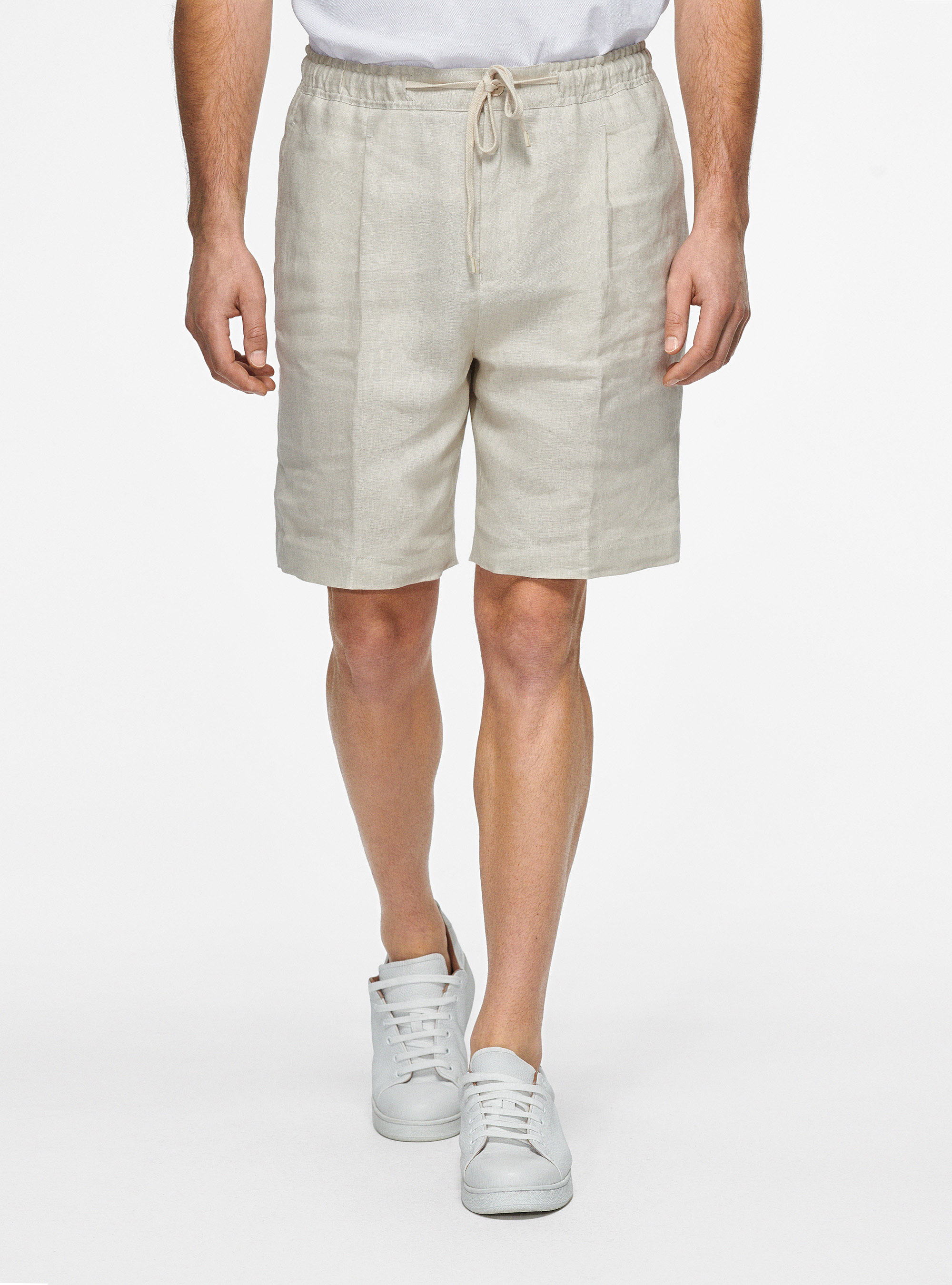 Gutteridge - Bermuda in lino con elastico e coulisse, Unisex, Ecru, Taglia: 44