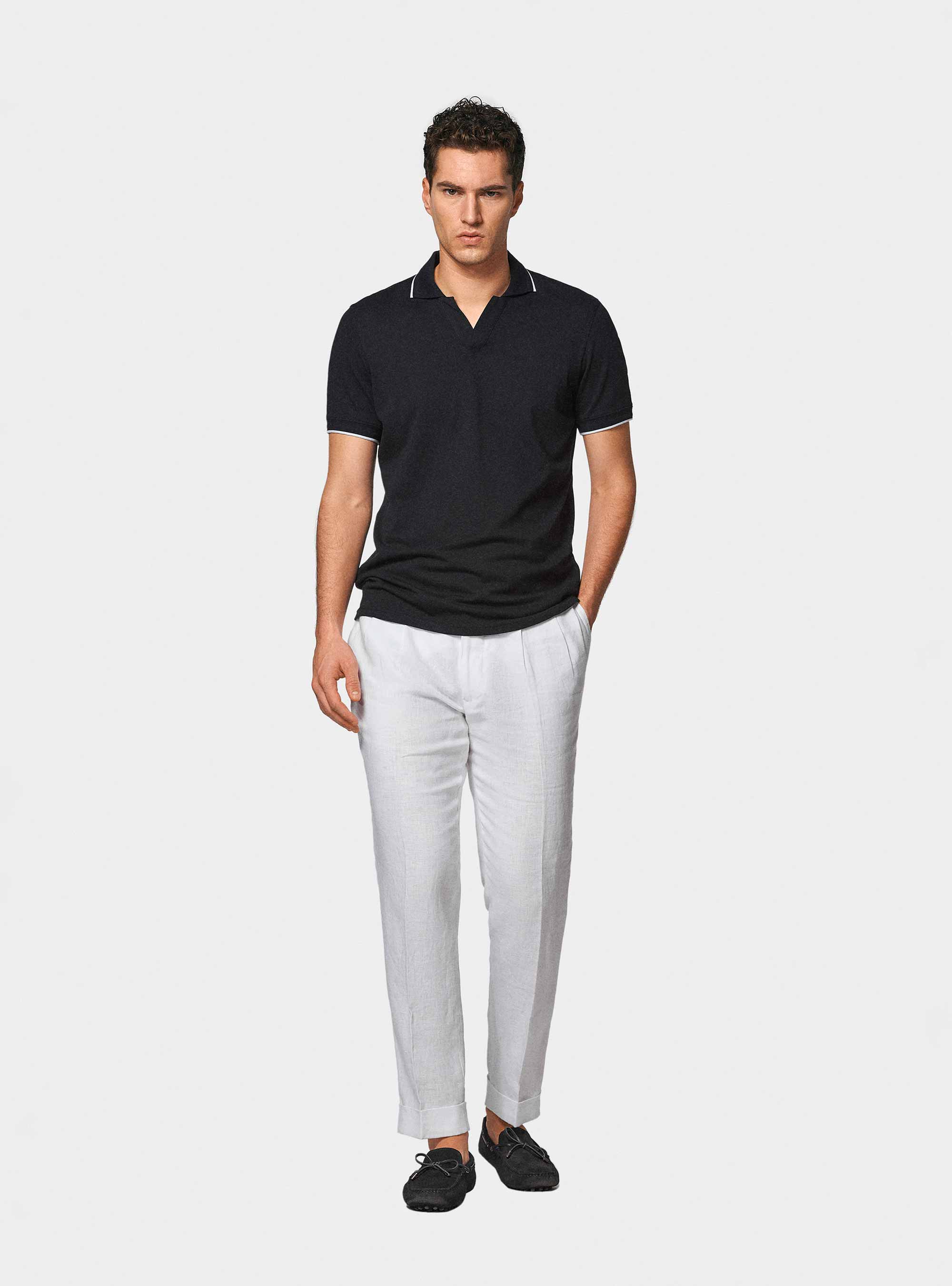 Polo GT01 senza bottoni in piquet stretch, BLU NAVY